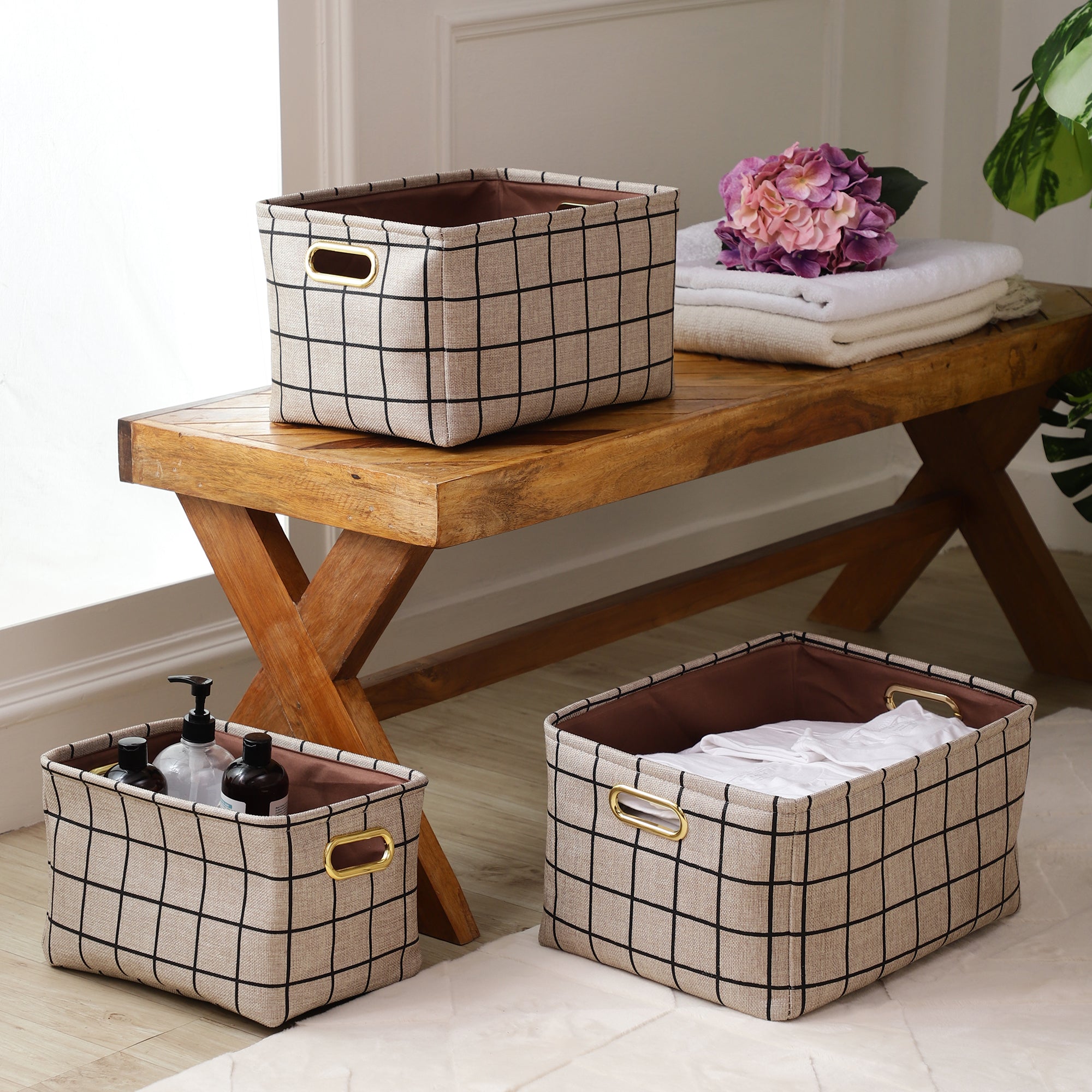 Verona Checks Storage Bins (Set of 3)