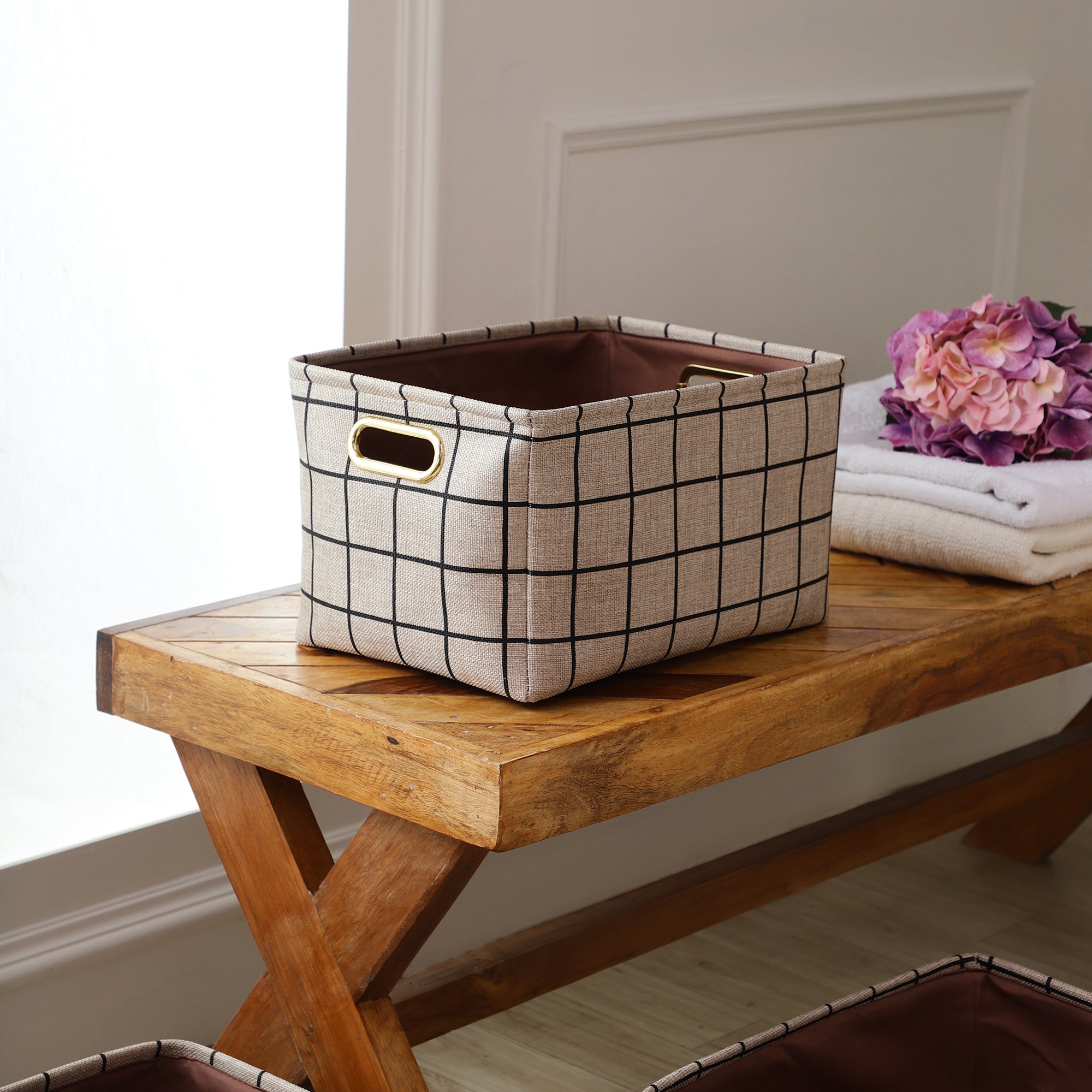 Verona Checks Storage Bins (Set of 3)