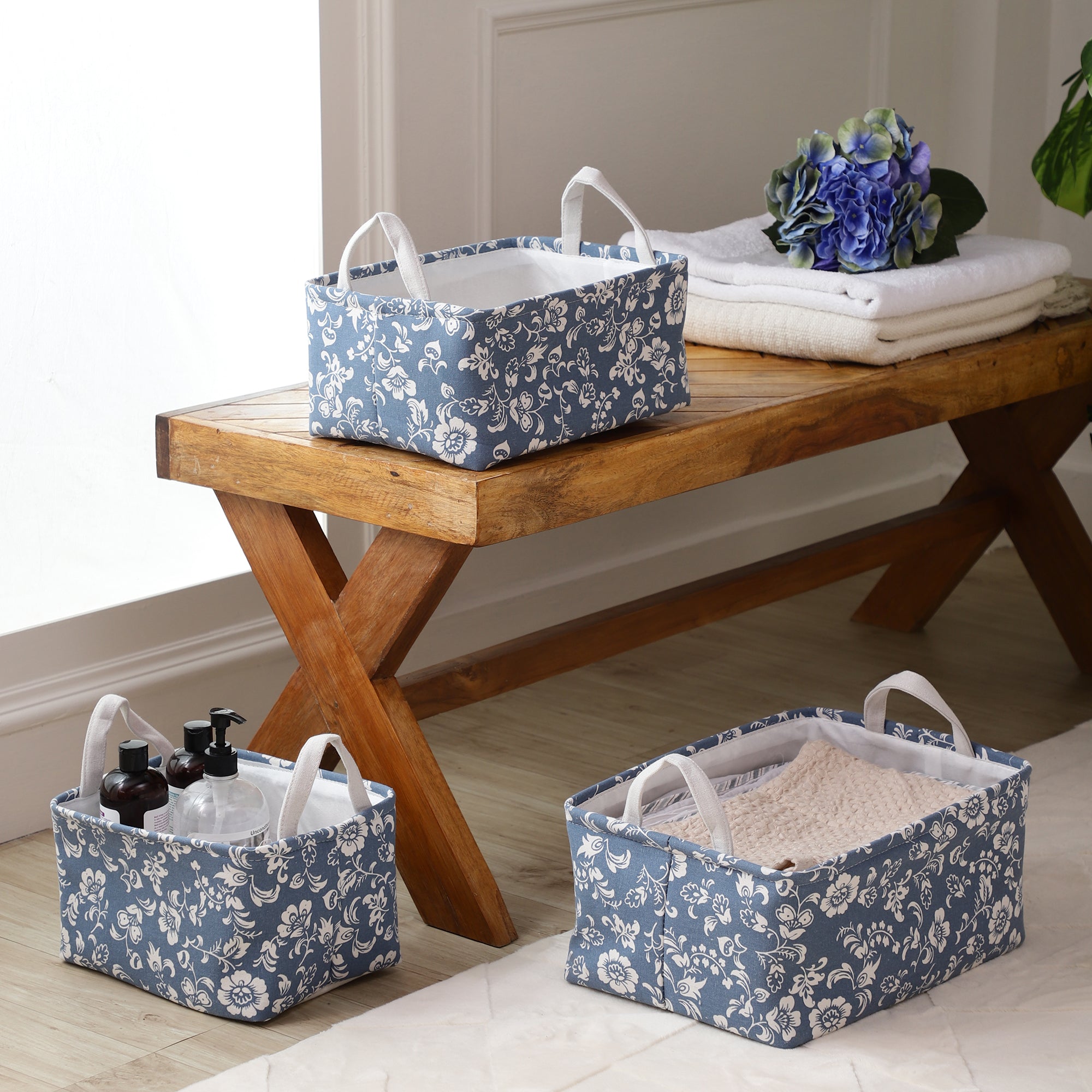 Floral Blue Storage Bins (Set of 3)