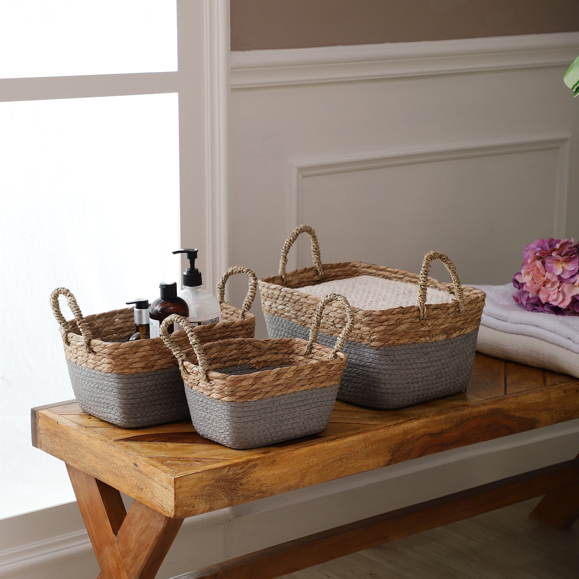 Coastal Braids Storage Bins - Grey (Set of 3)