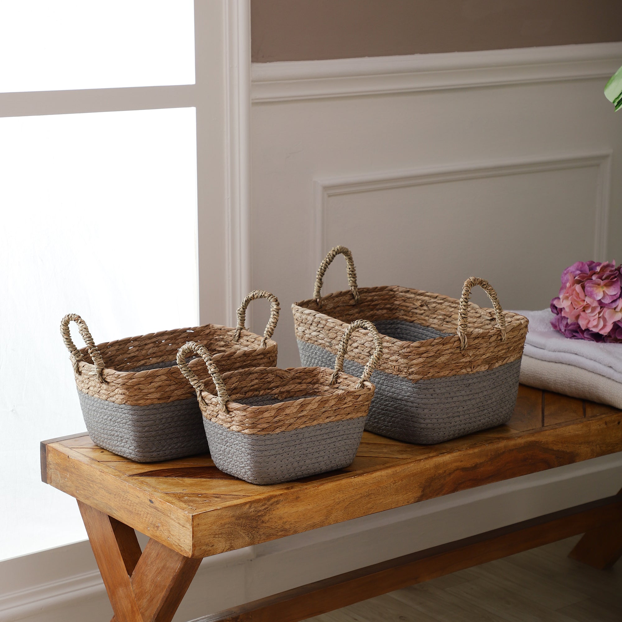 Coastal Braids Storage Bins - Grey (Set of 3)