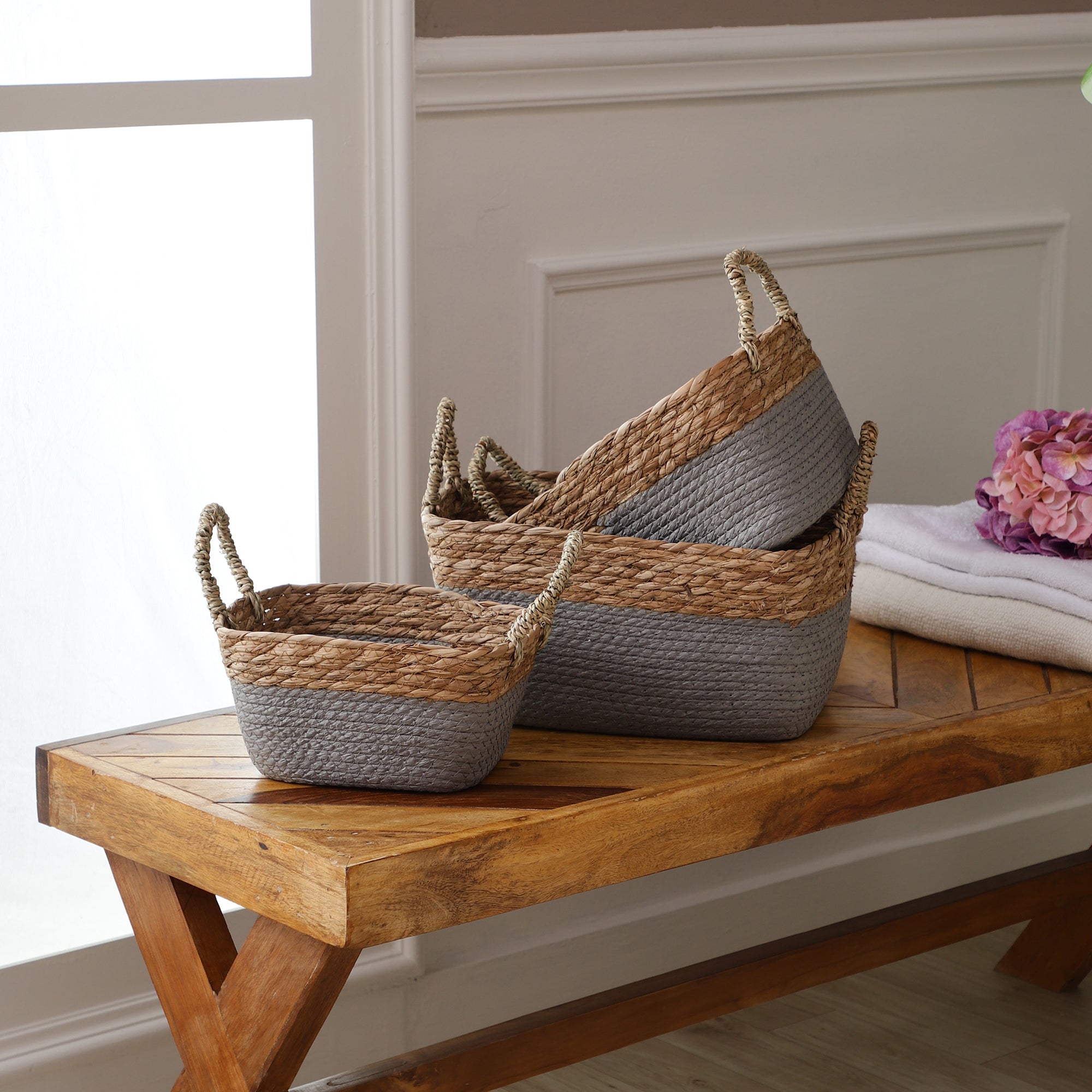 Coastal Braids Storage Bins - Grey (Set of 3)