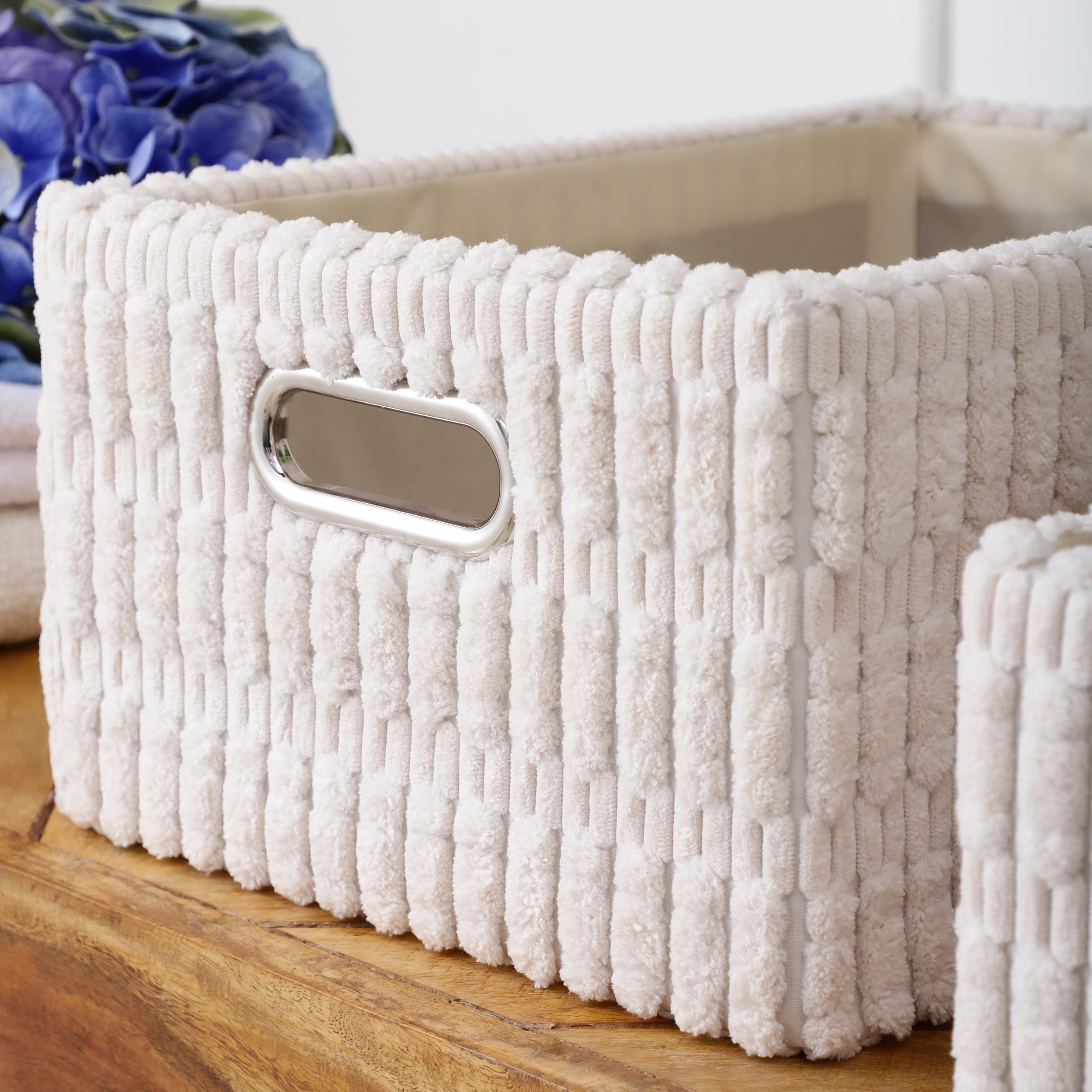 LuxeLoom White – Suede Storage Box (Set of 3)