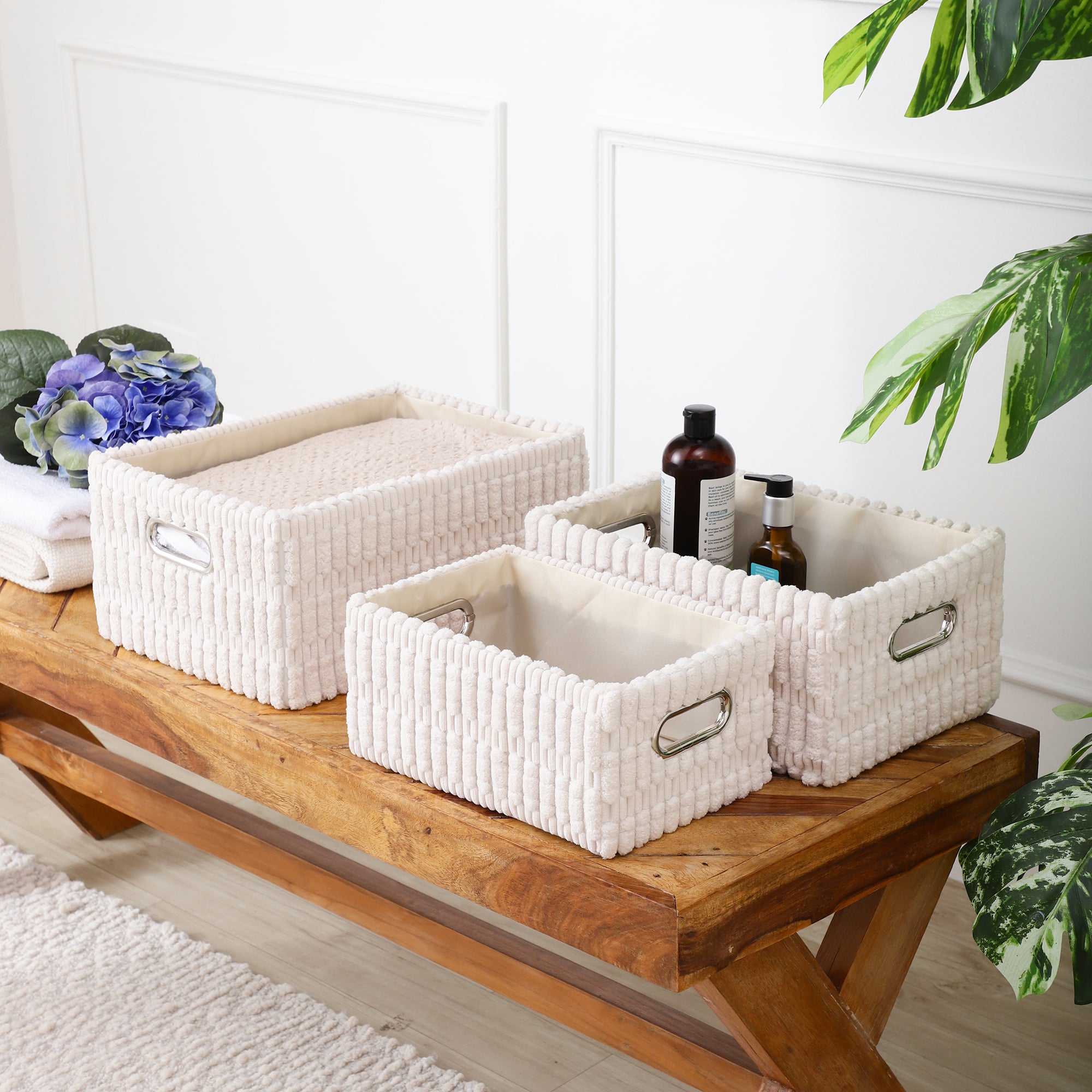 LuxeLoom White – Suede Storage Box (Set of 3)