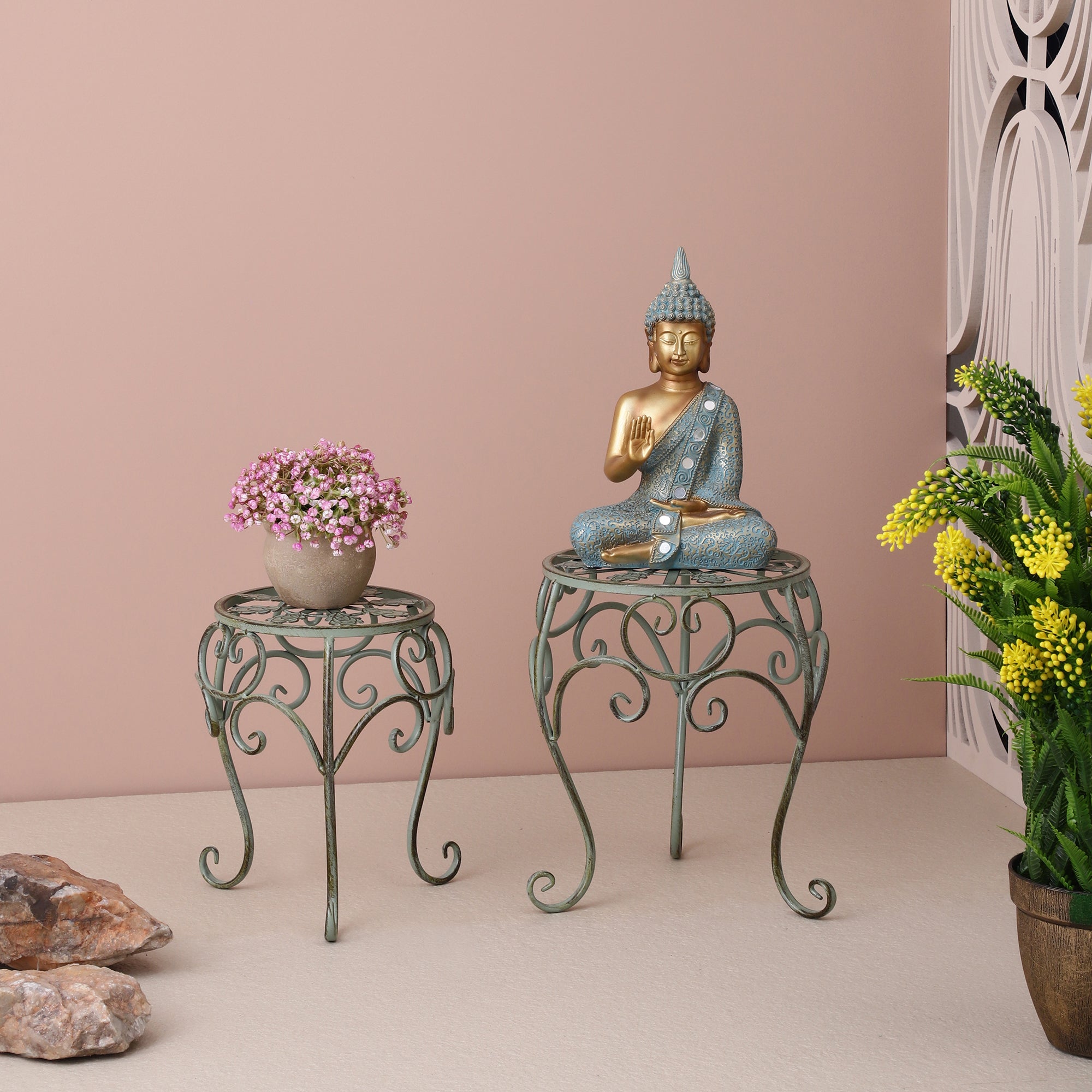 Olive Garden Round Decorative Short Tables (Set of 2)