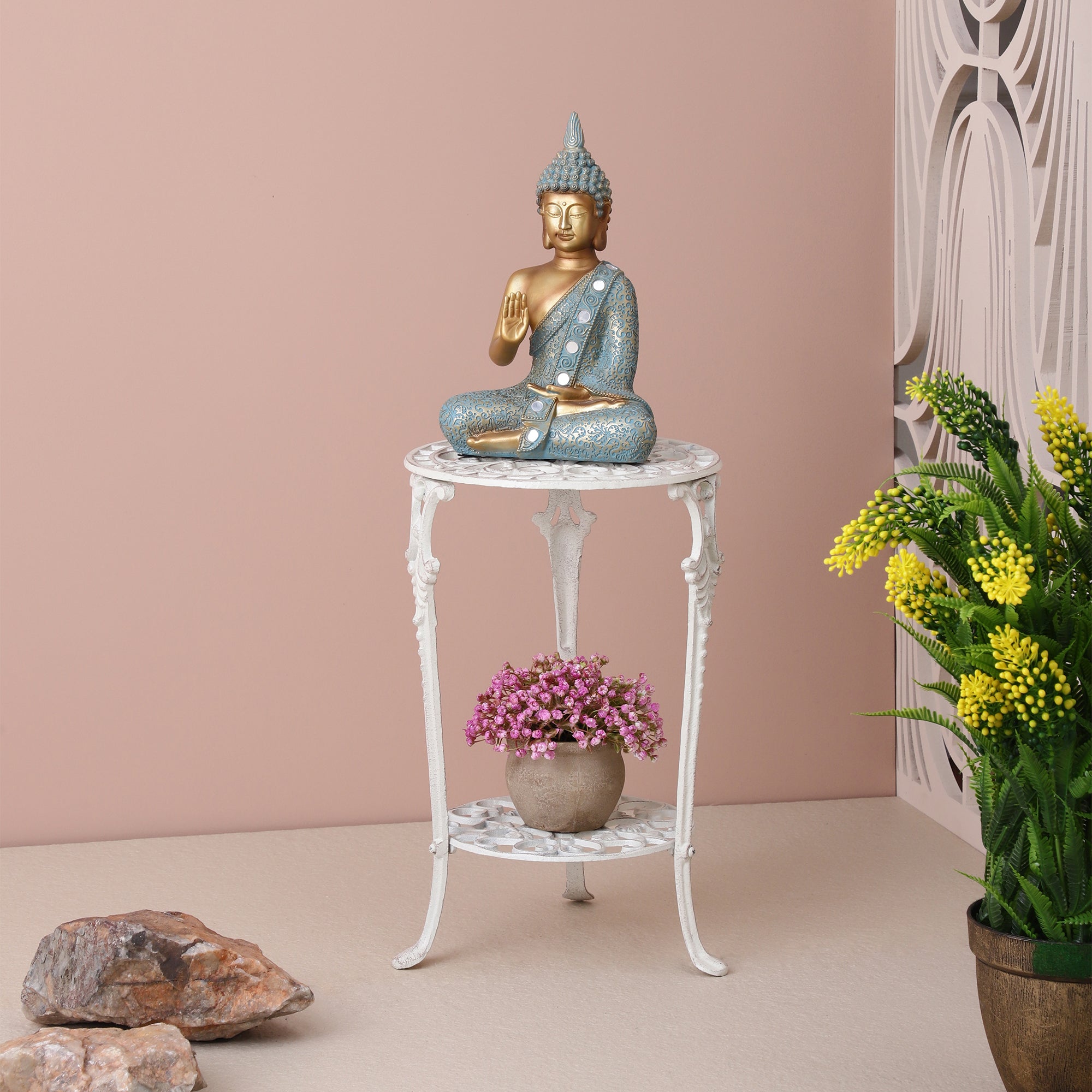 Meshed Floral Pattern Table (White)