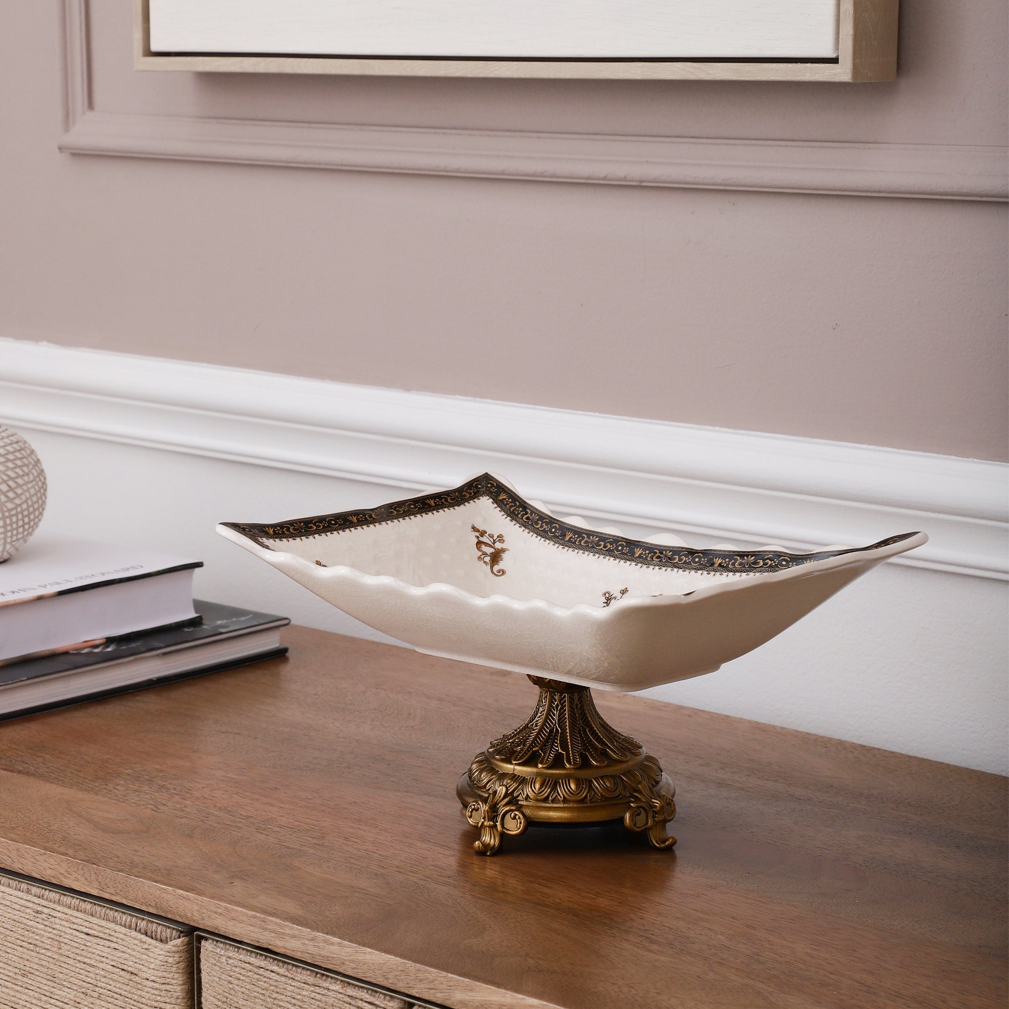 Grandiose Rectangle Platter With Gold Base