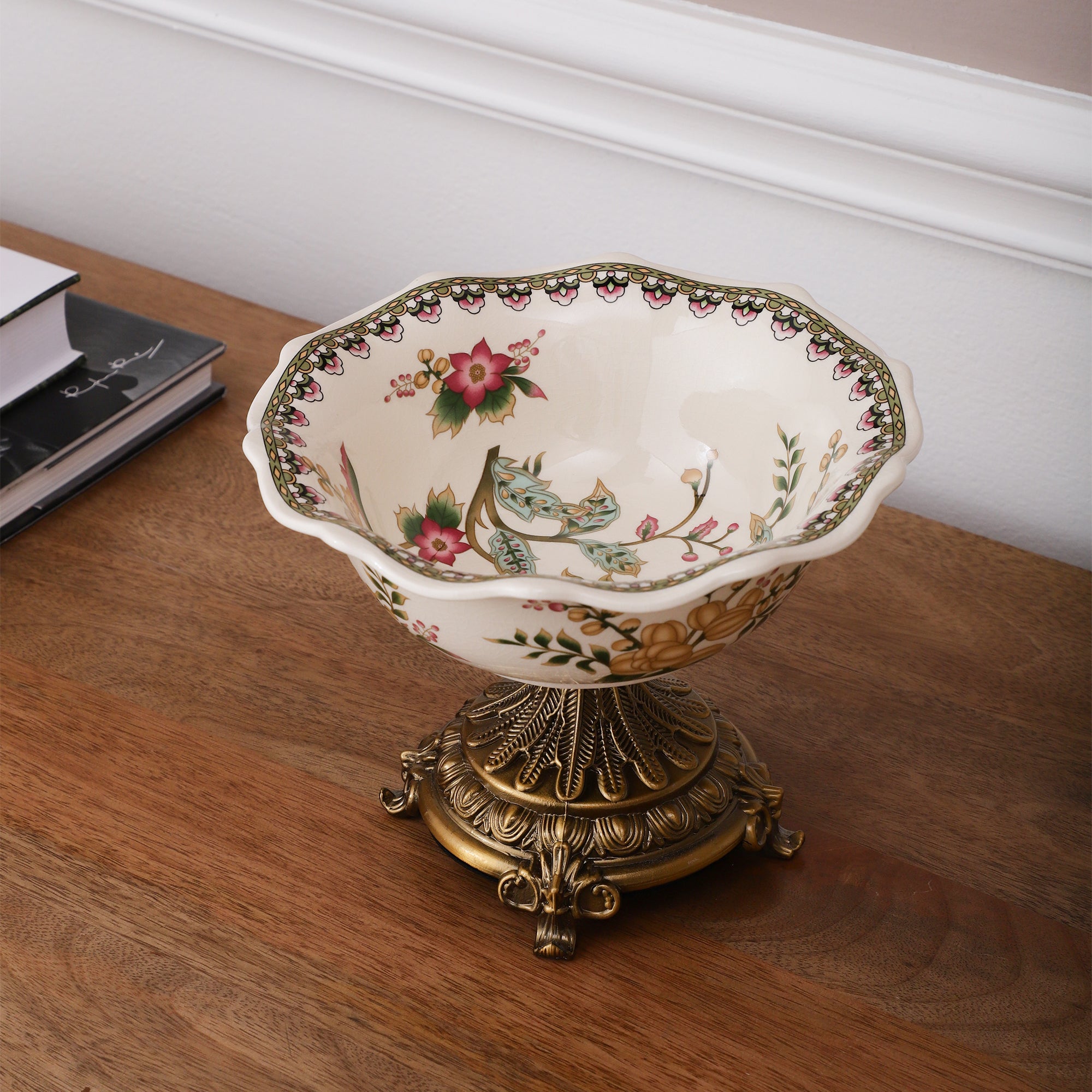 Yellow Round Ceramic Bowl With Gold Base