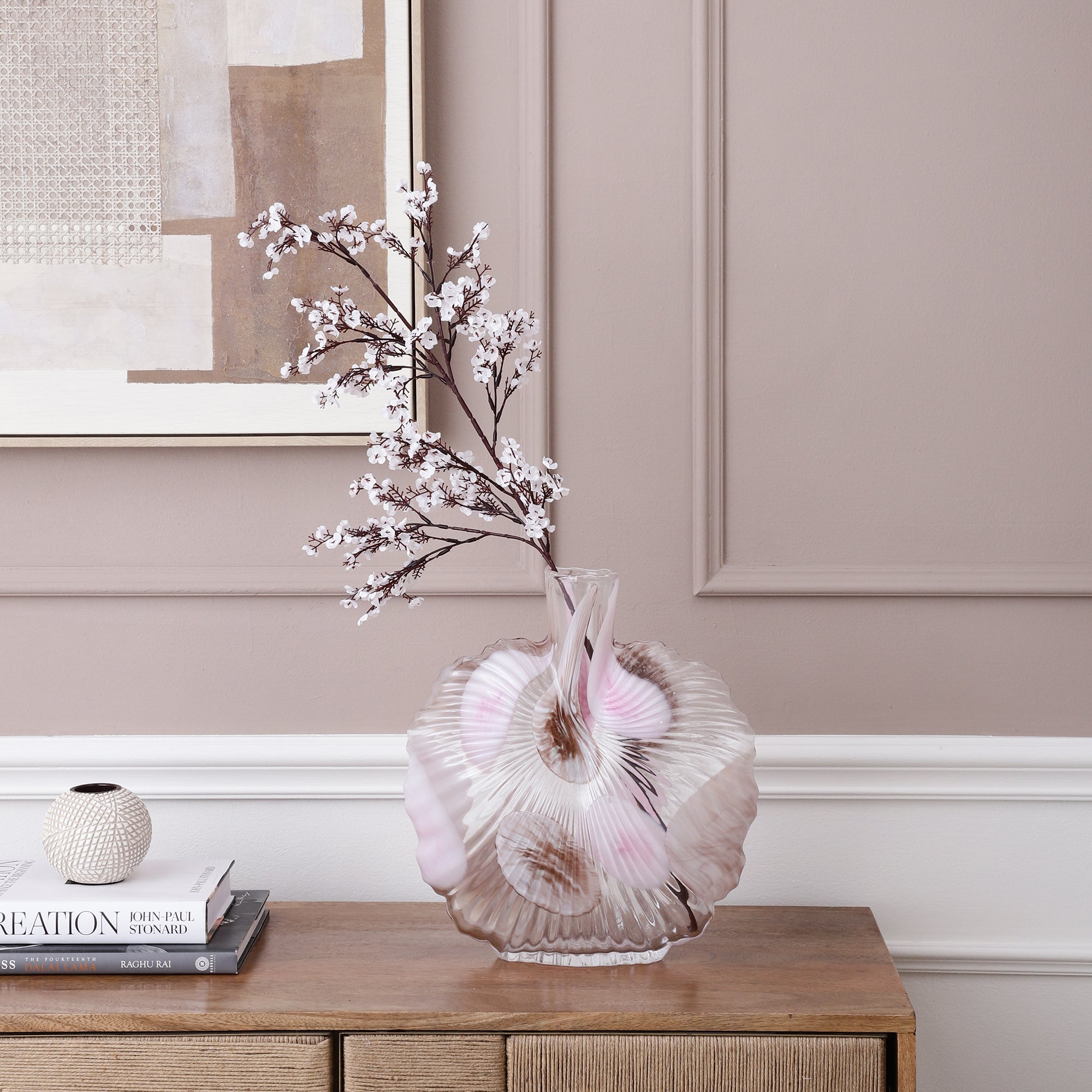 Scalloped Pink Accent Glass Vase