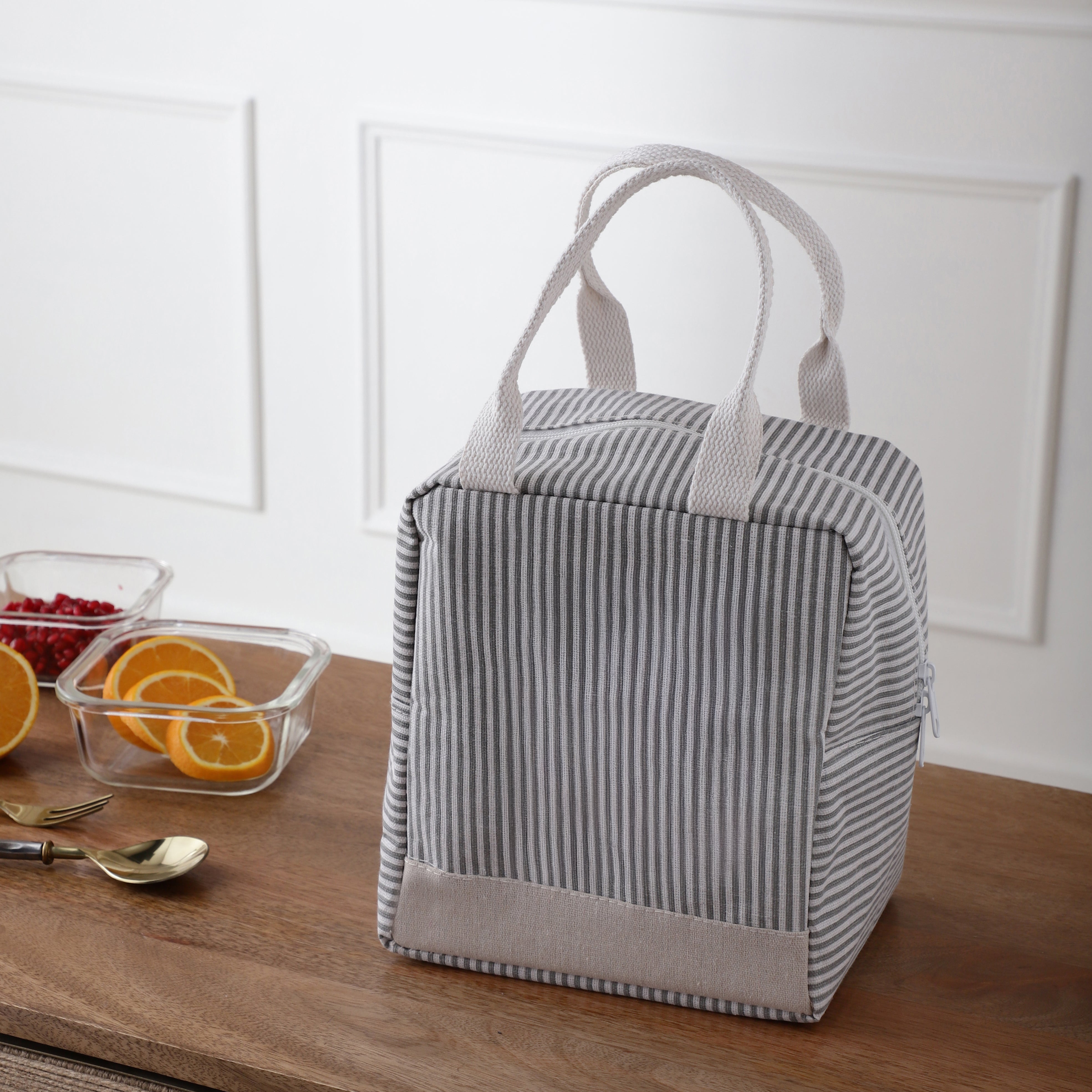 Modern Striped Insulated Lunch Bag (Grey)