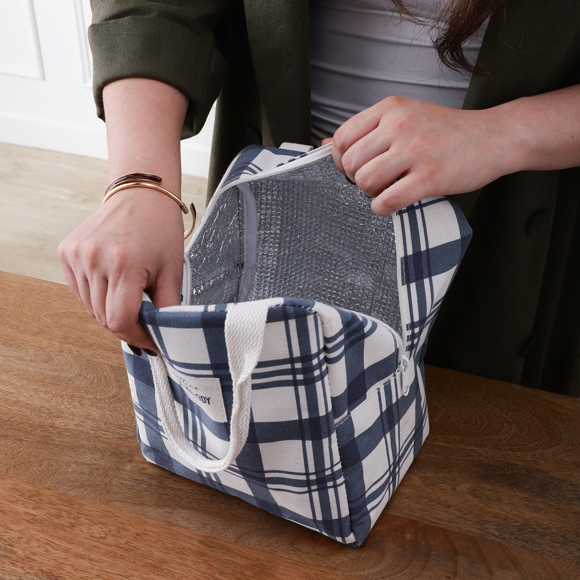 Blue Checked Insulated Lunch Bag
