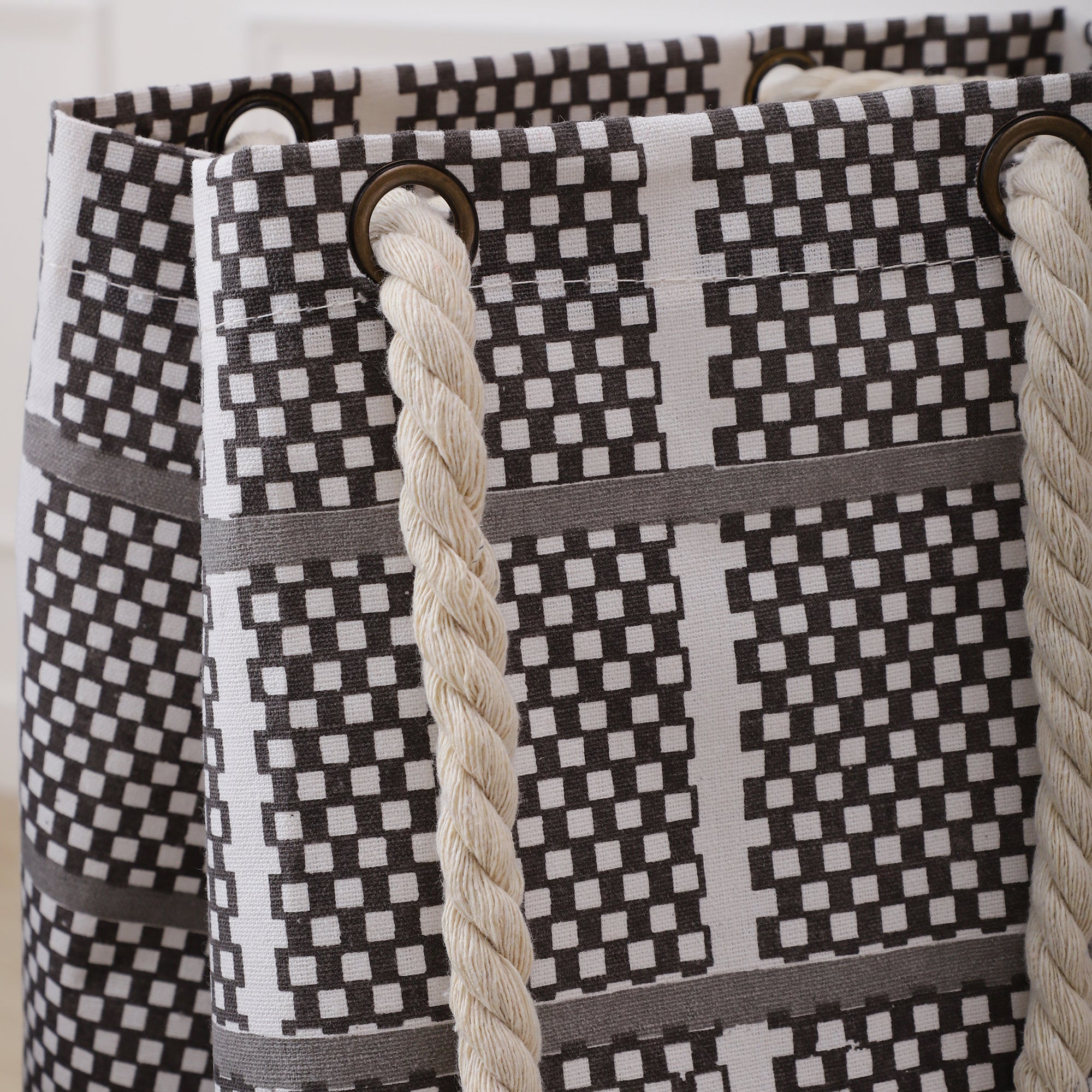 Geometric Grid Tote with Braided Rope Handles