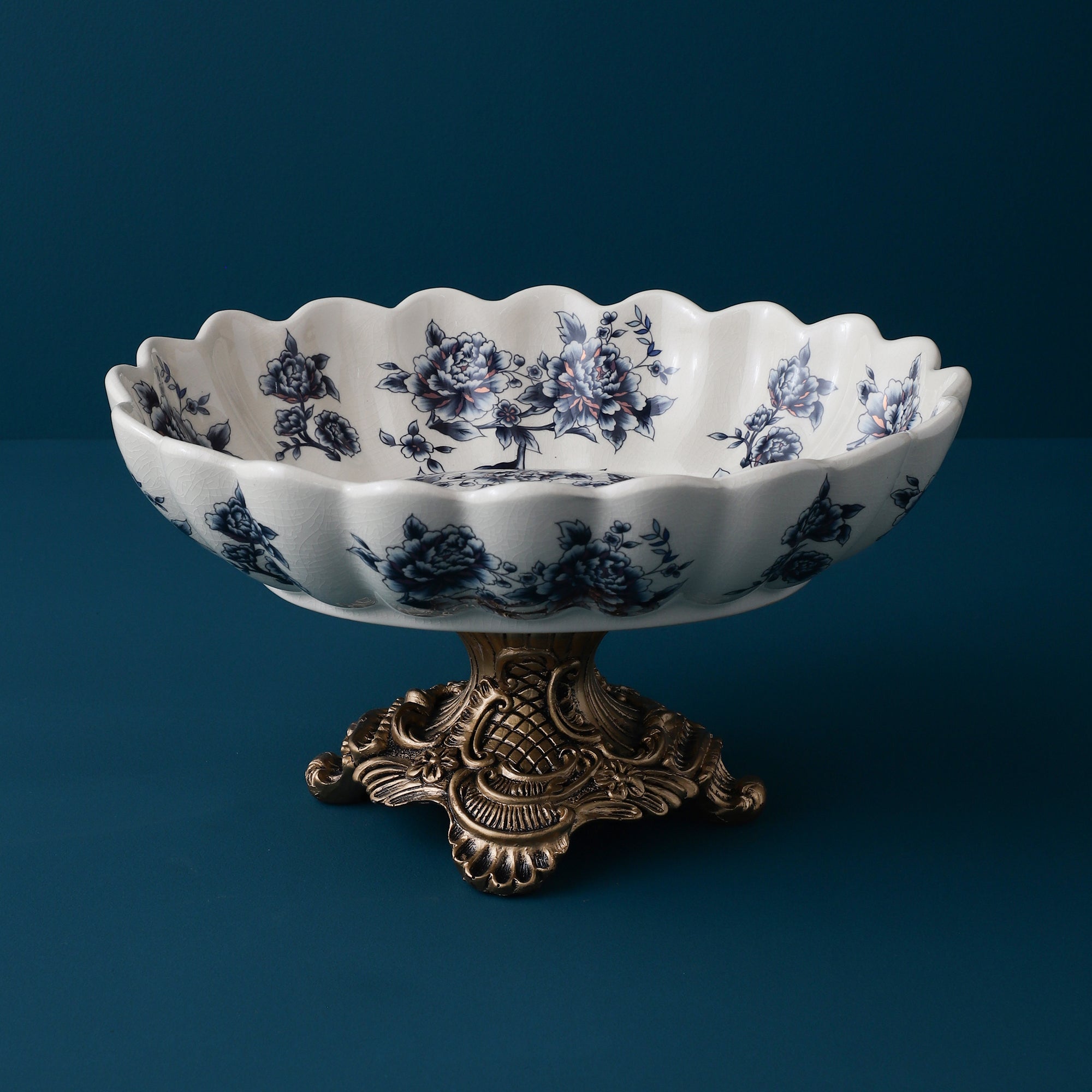 Blue Regal Round Bowl With Gold Base (Large)