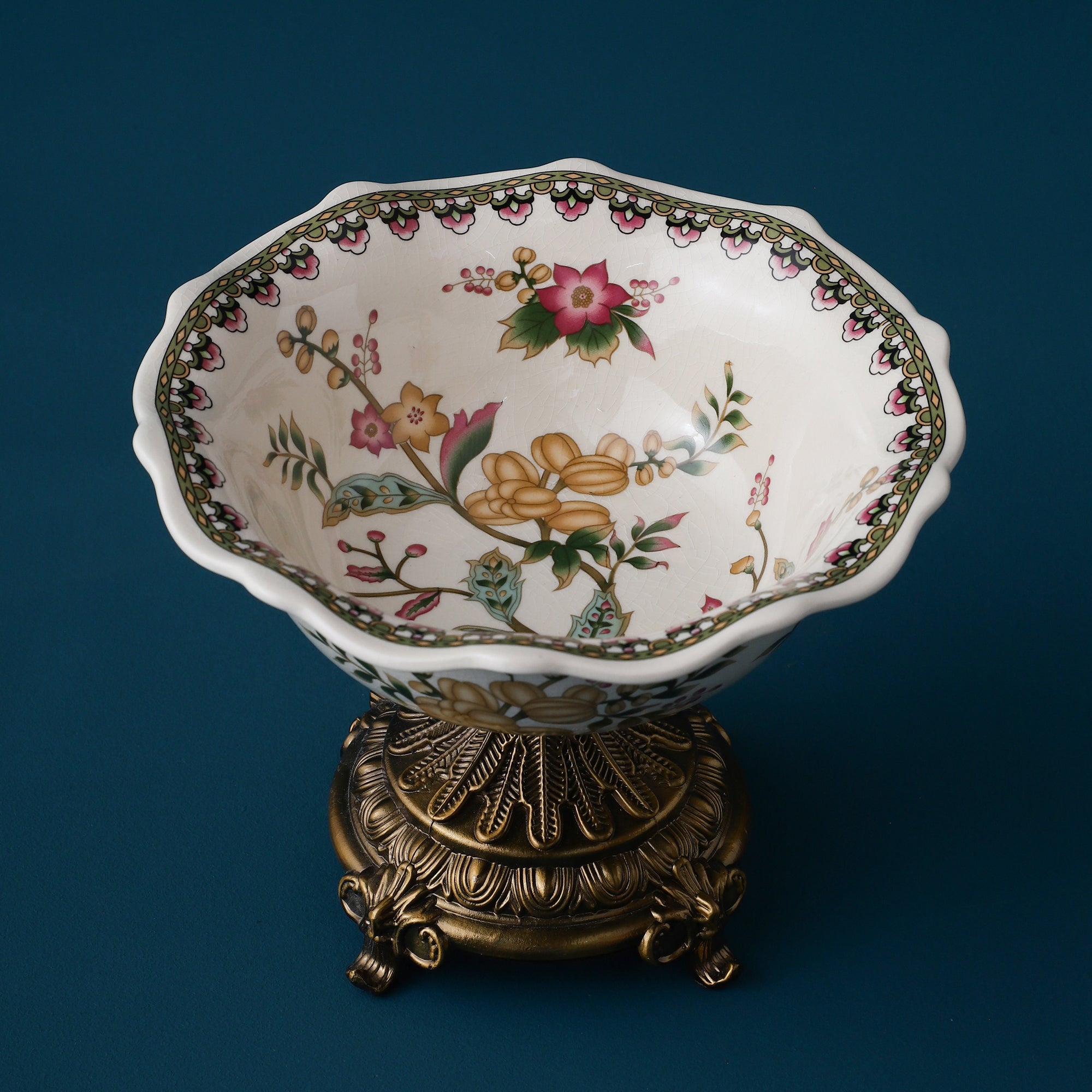 Yellow Round Ceramic Bowl With Gold Base
