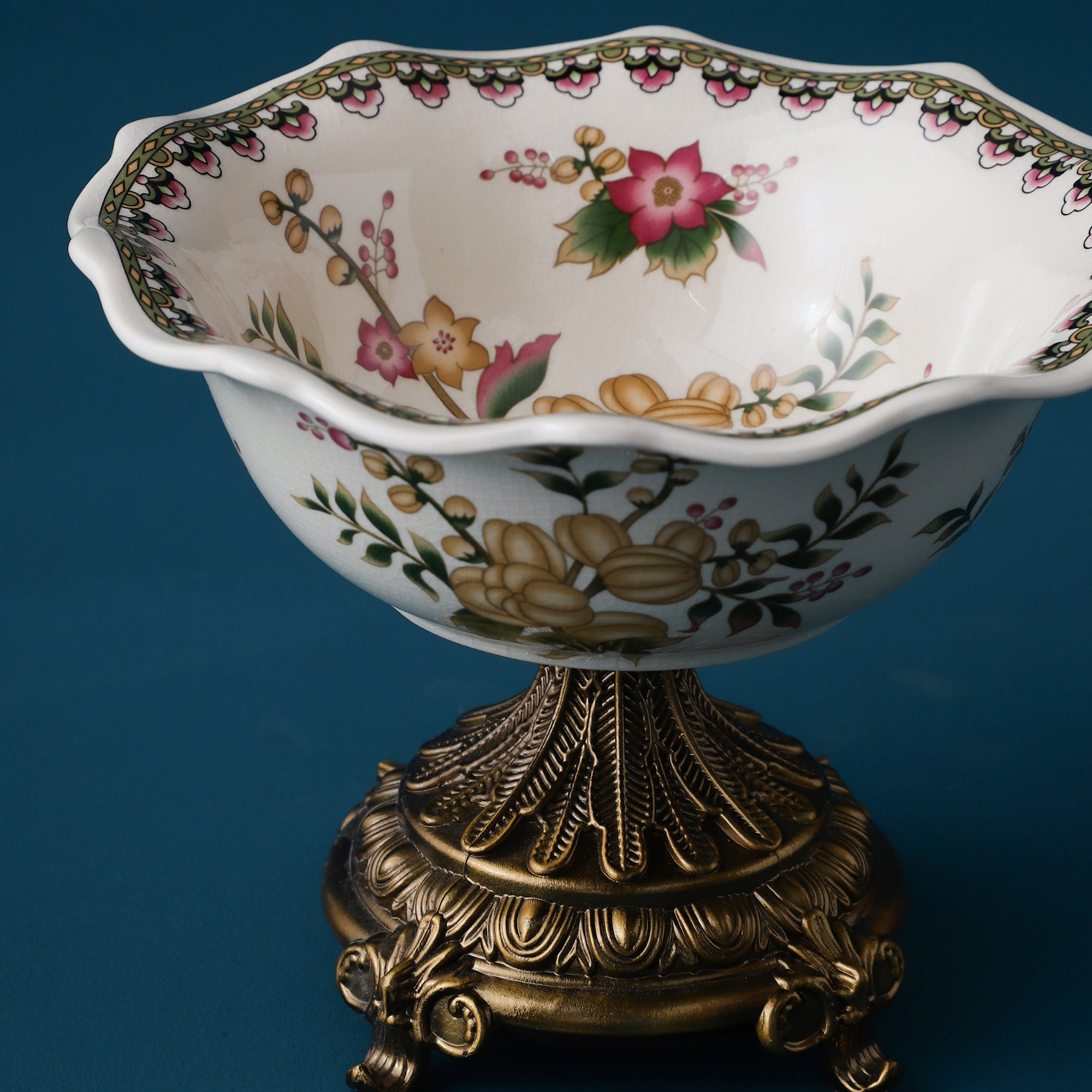 Yellow Round Ceramic Bowl With Gold Base