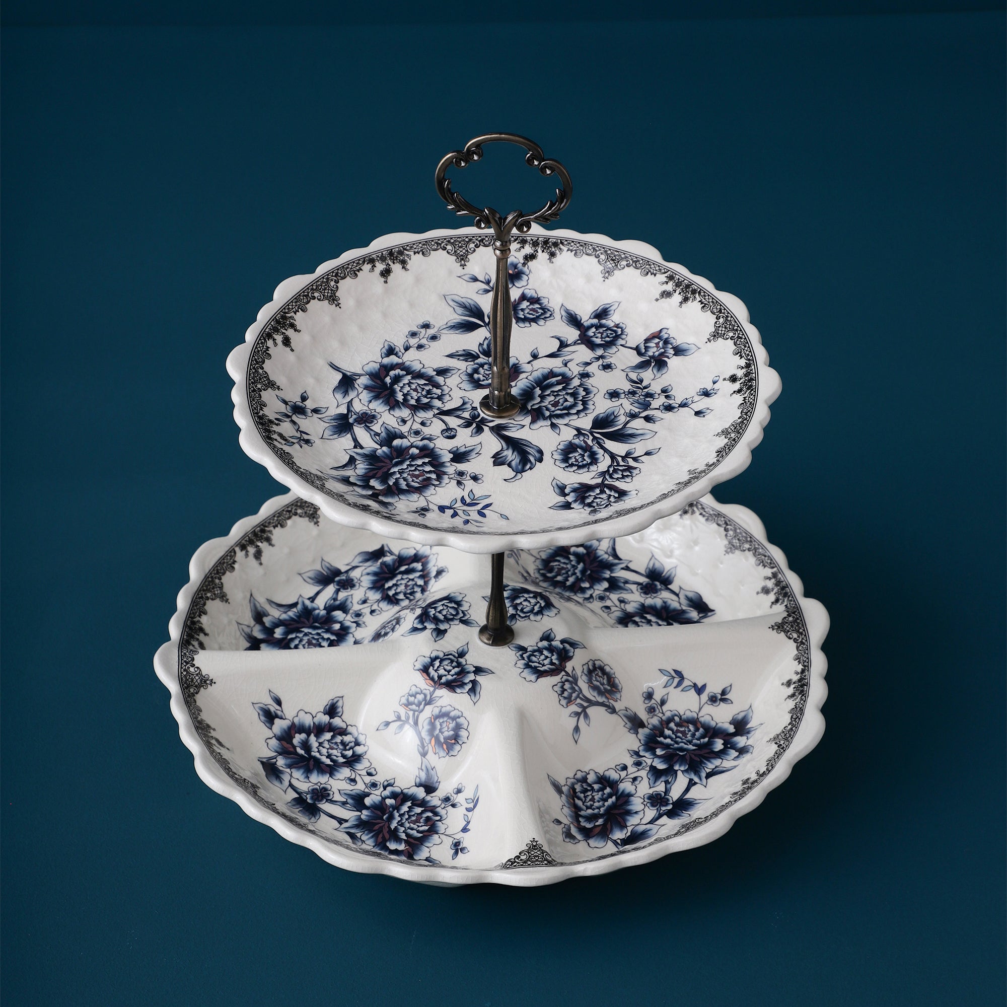 Blue Two Tier Ceramic Dessert Stand