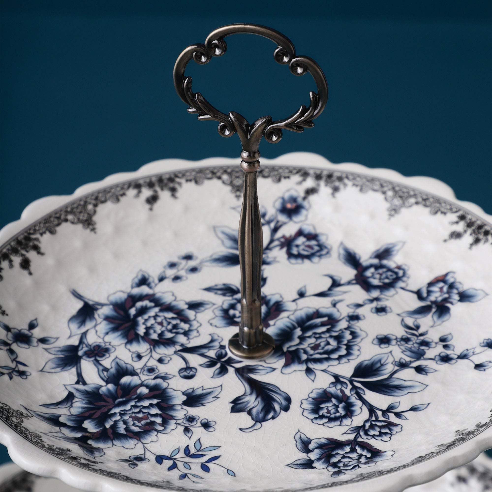 Blue Two Tier Ceramic Dessert Stand