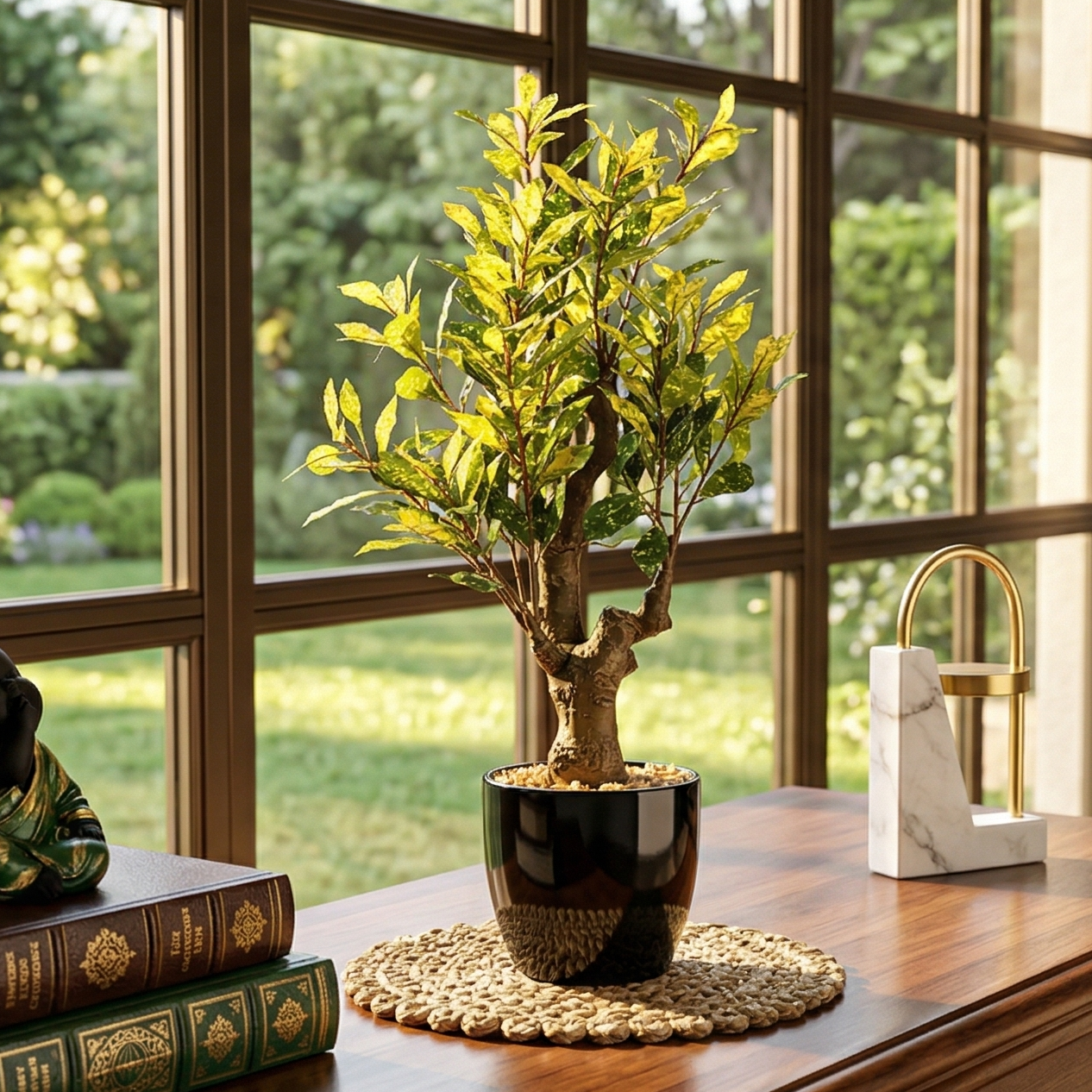 Japanese Aucuba Faux Ceramic Potted Plant