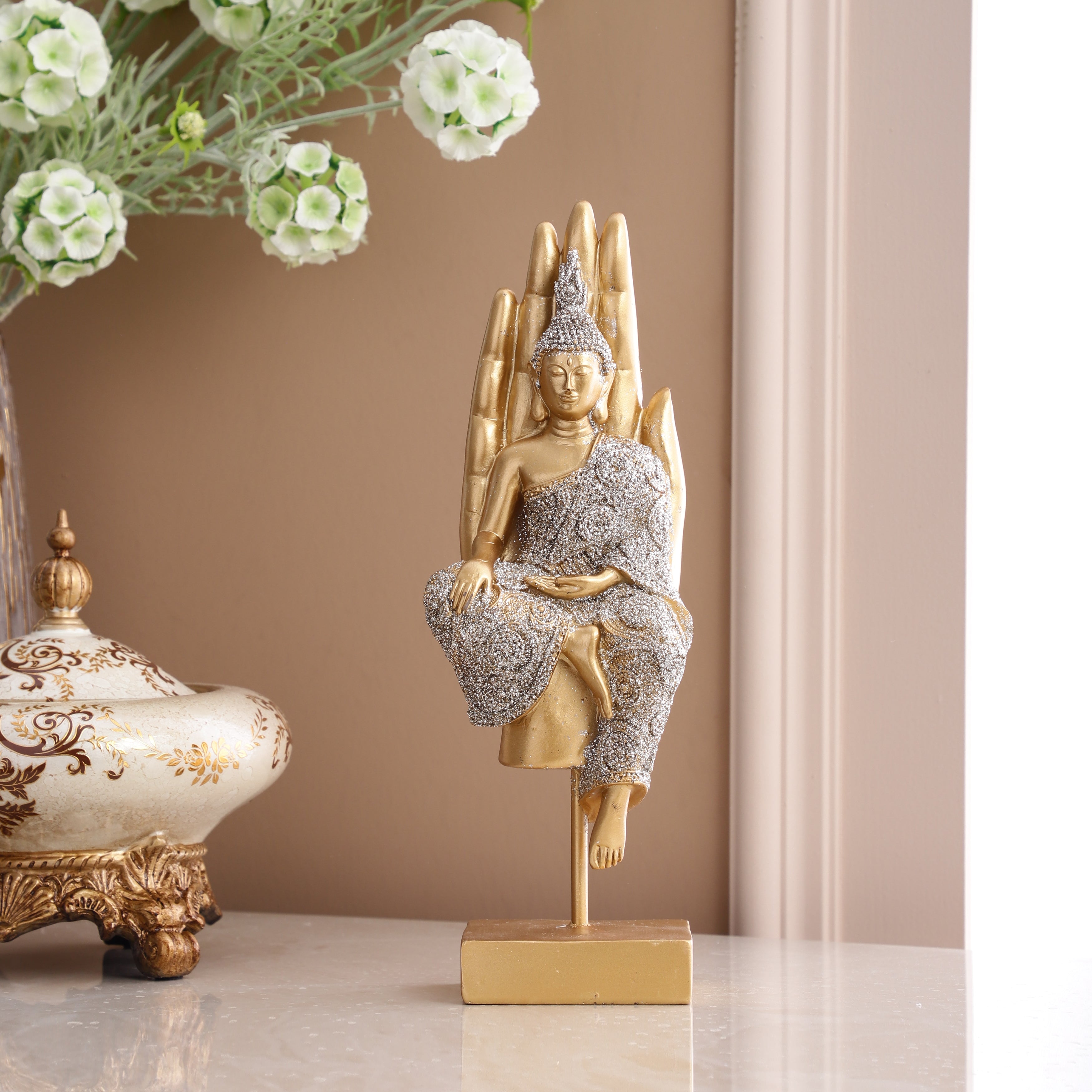 Shimmering Gold Palm Buddha