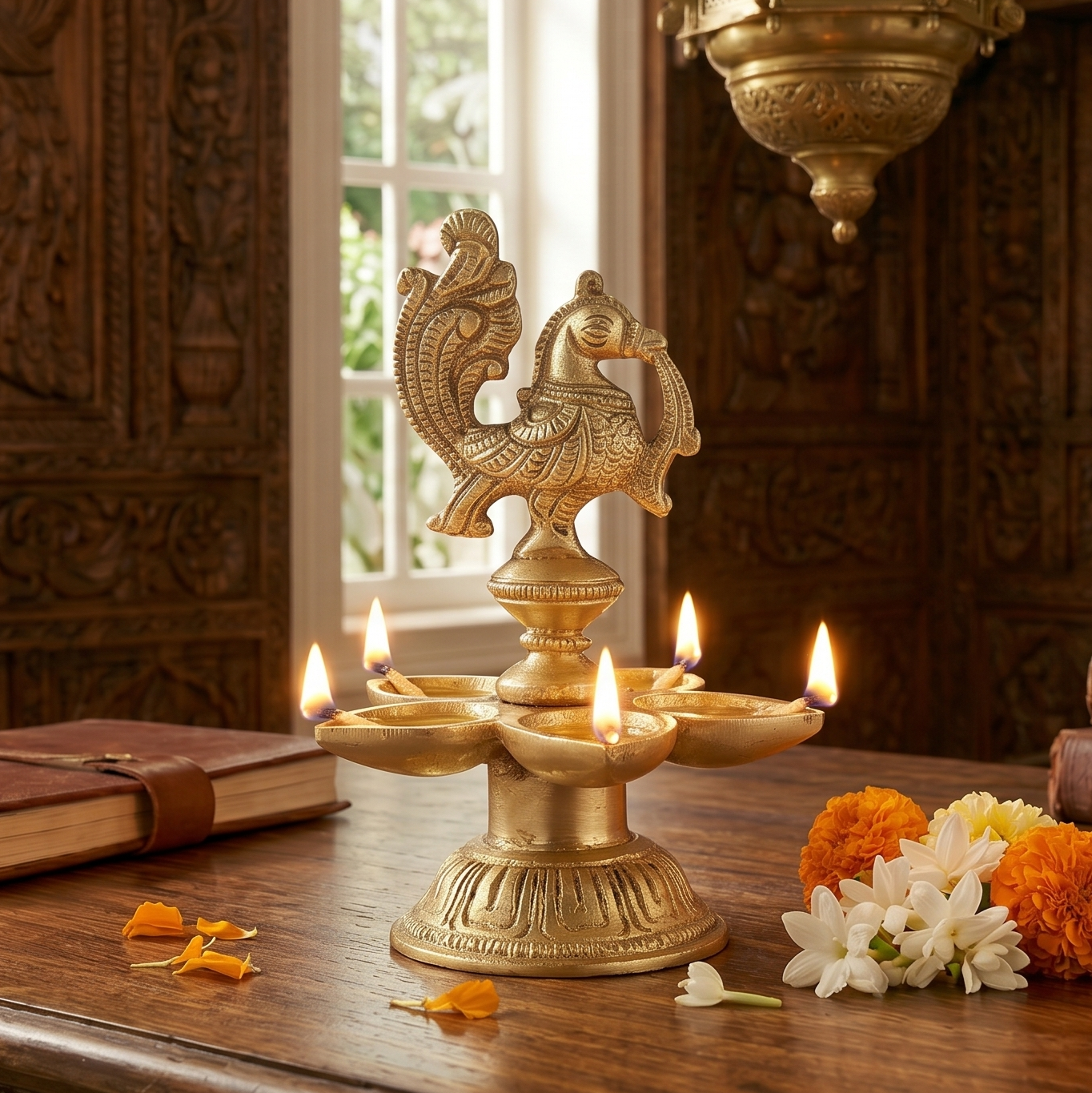 Peacock Five Petal Oil Lamp