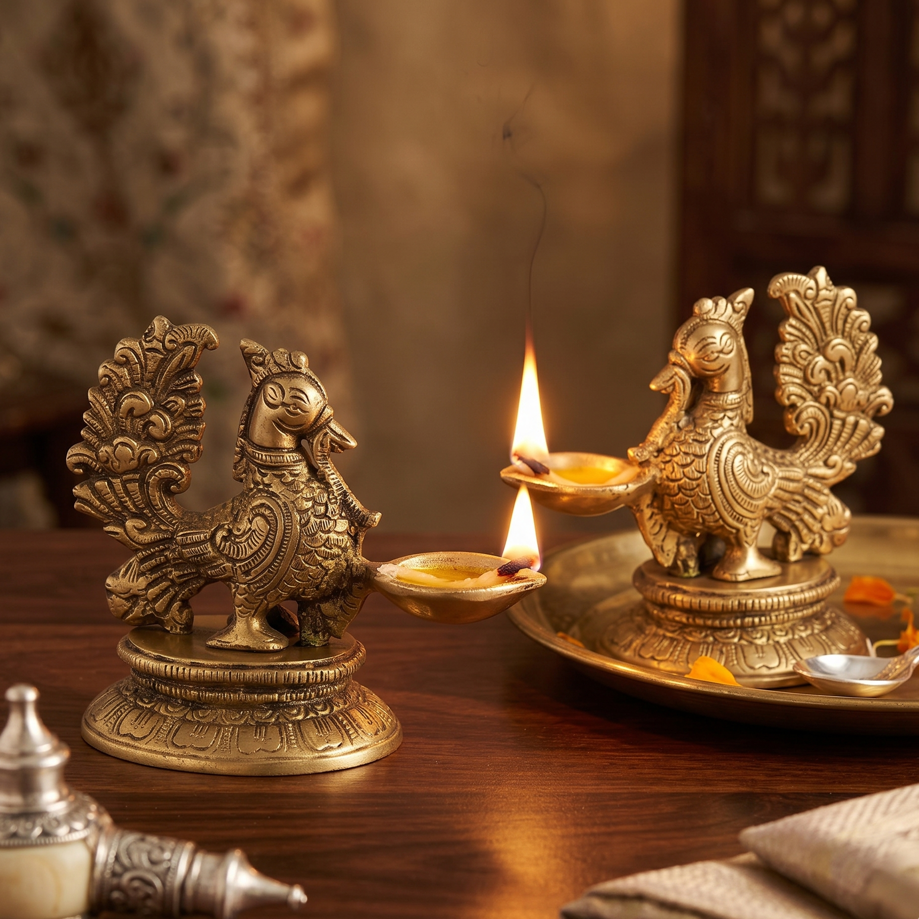 Peacock Oil Lamp
