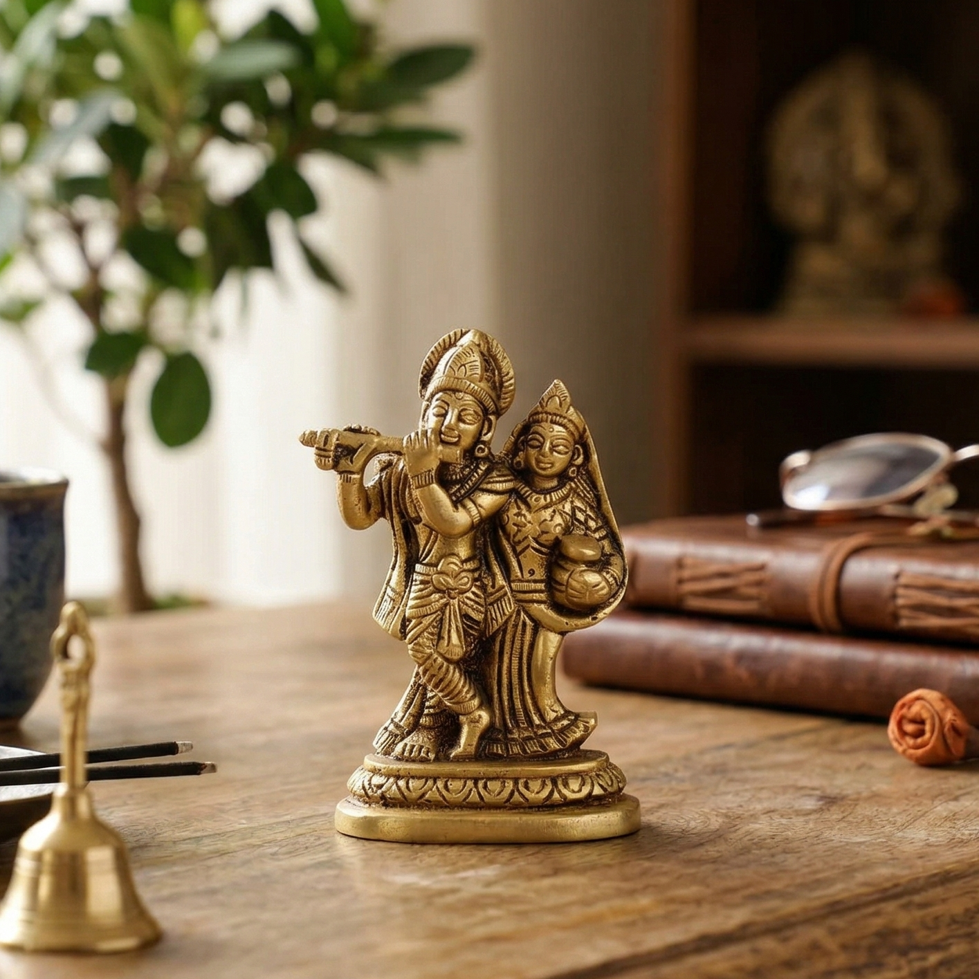 Radha-Krishna Brass Idol (Gold Finish)
