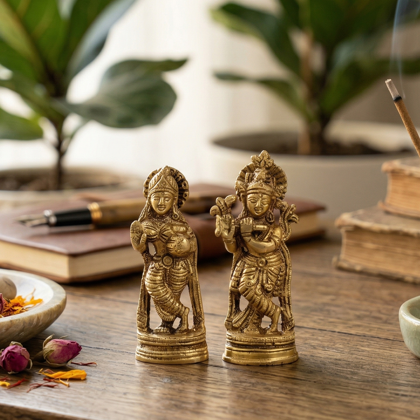 Radha-Krishna Brass Idols (Set of 2)