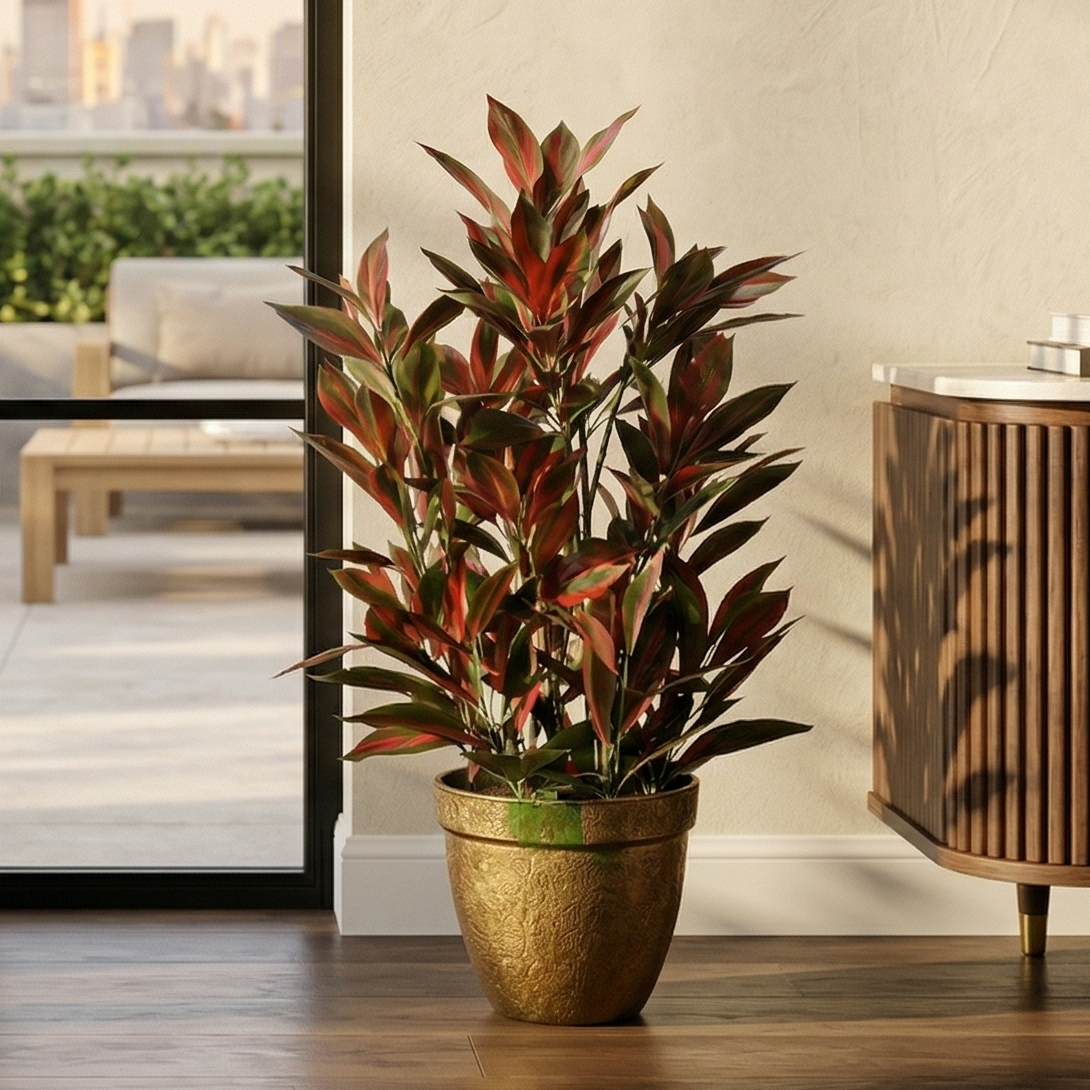 Ruby Red Dracaena Faux Plant with Pot