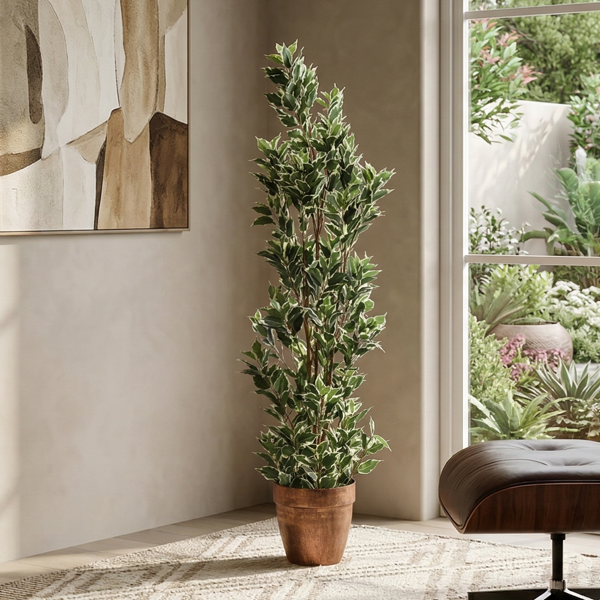 Schefflera Faux Plant (Dark Green/White)