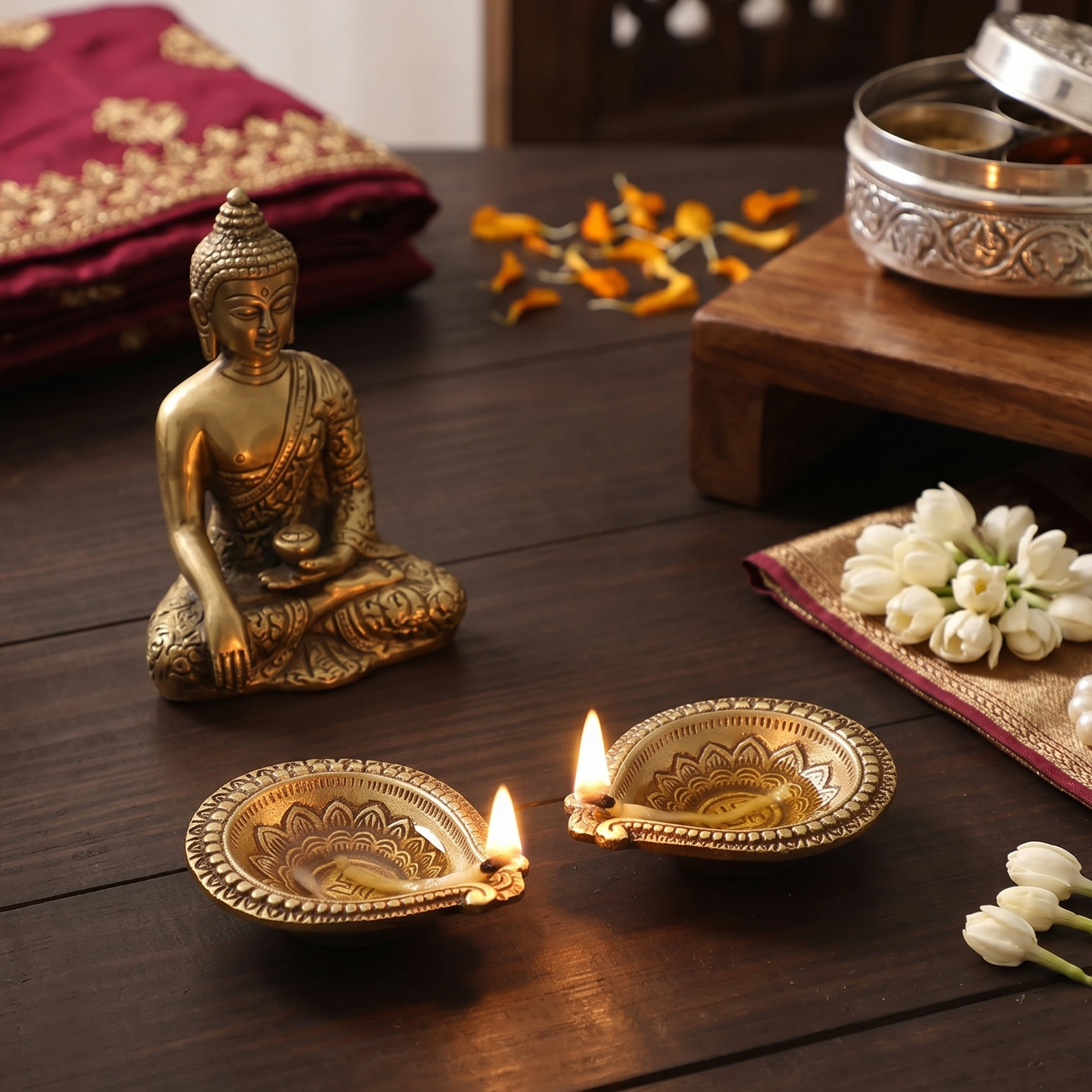 Swastik Round Oil Lamp