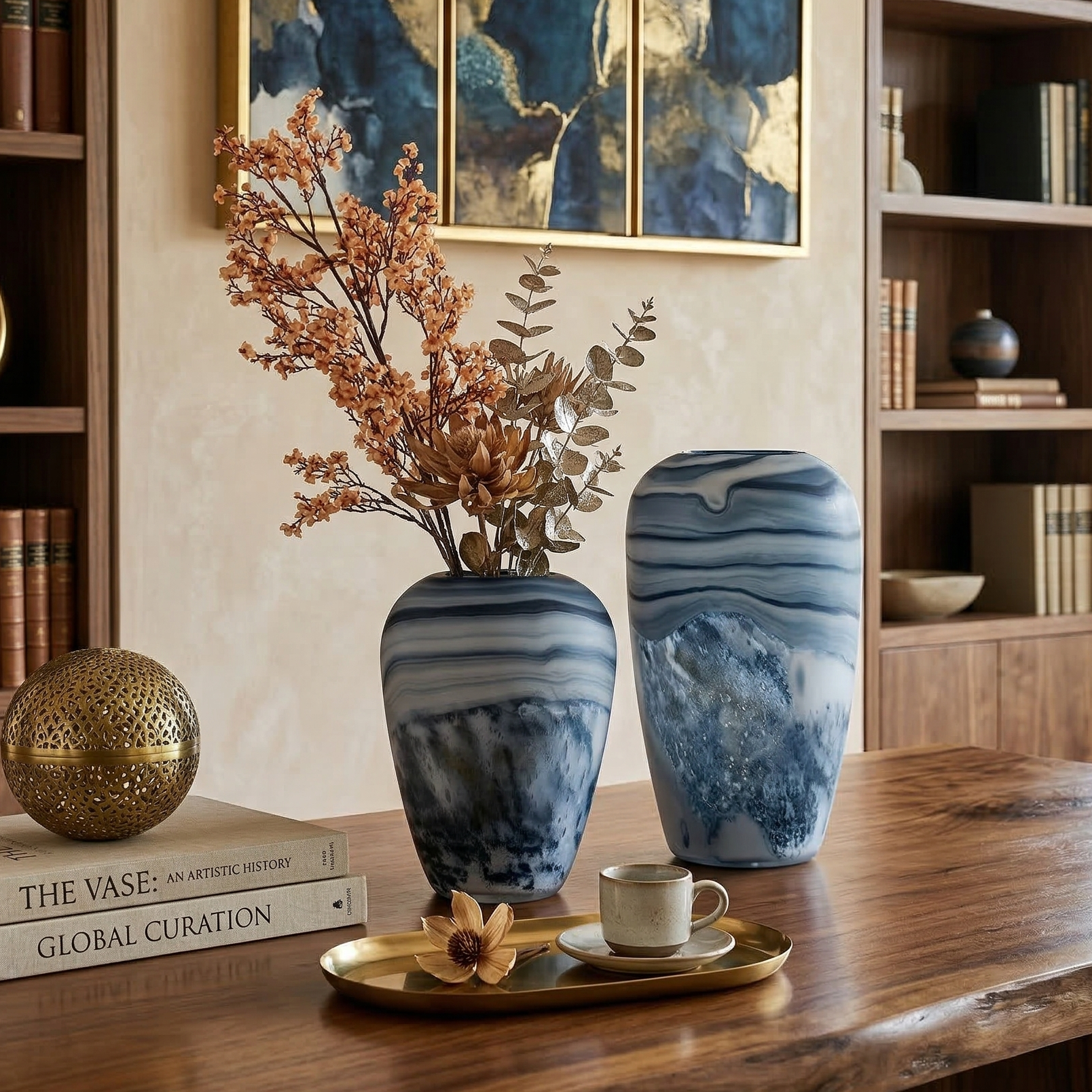 Swirl Marble Blue Ombre Glass Vase (Single)