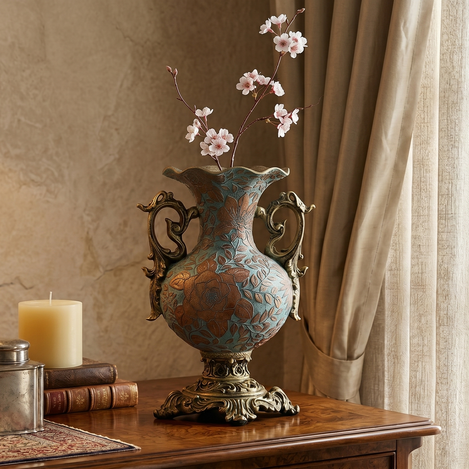 Tuscan Blue Vase With Handles