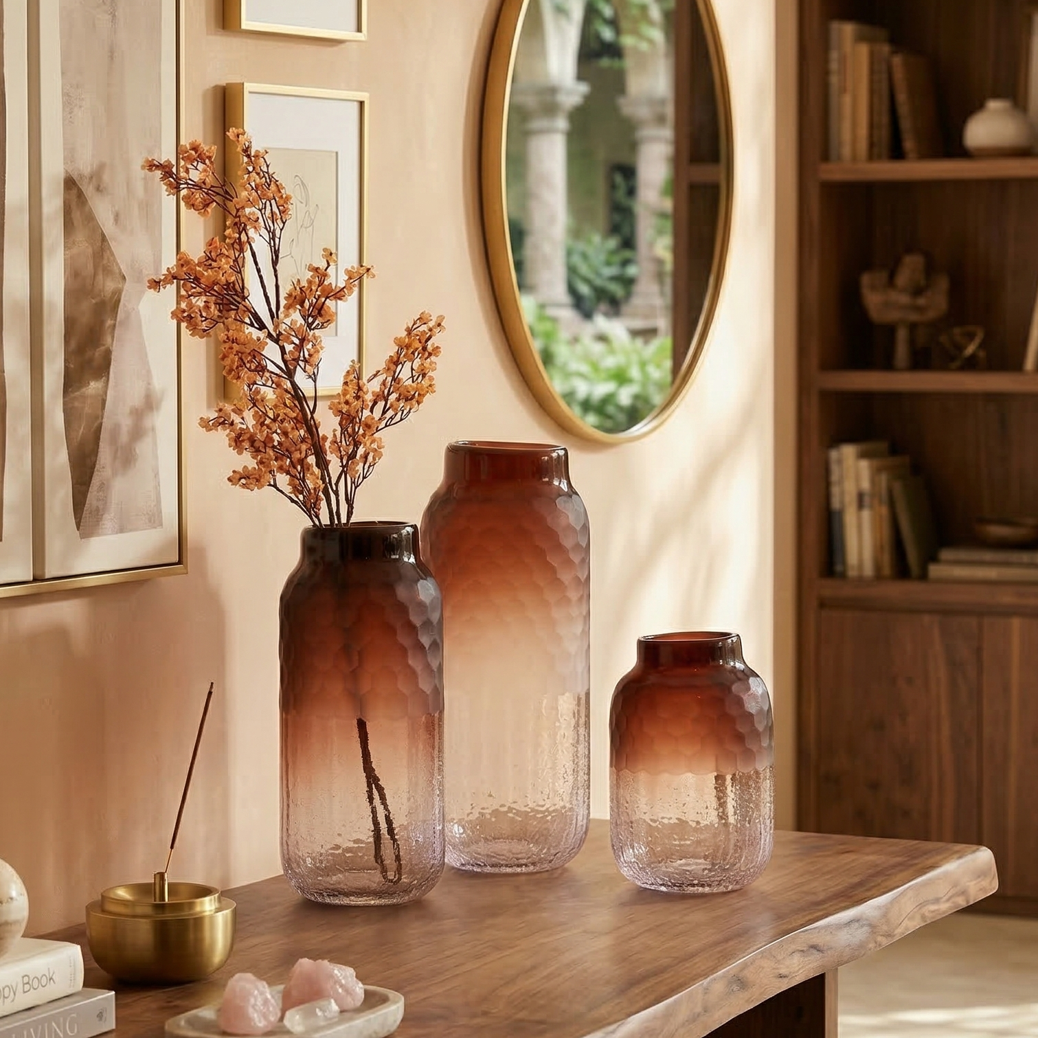 Wine Ombre Textured Glass Vase (Single)