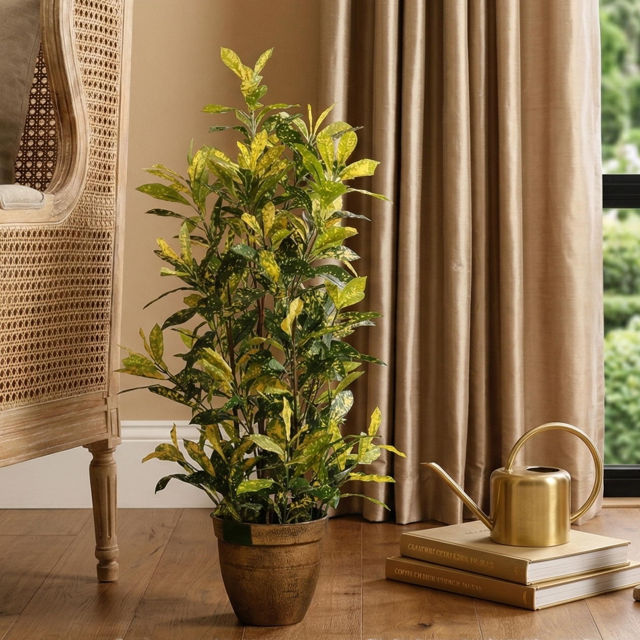 Yellow Freckles Faux Japanese Aucuba with Pot