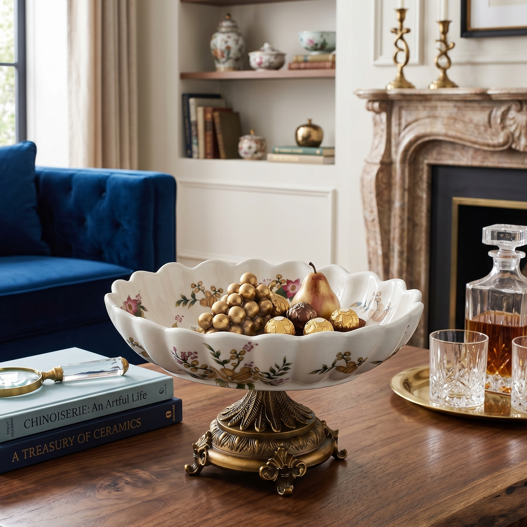 Yellow Regal Round Bowl With Gold Base (Large)
