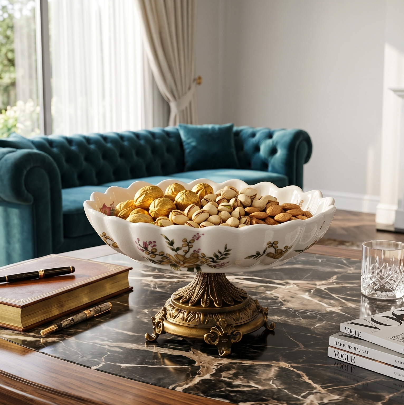 Yellow Regal Round Bowl With Gold Base (Large)
