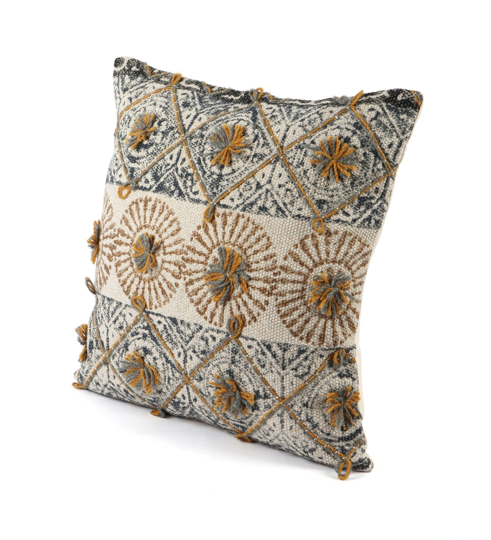 Embroidered Contemporary Cushion Cover (Beige Chakra)