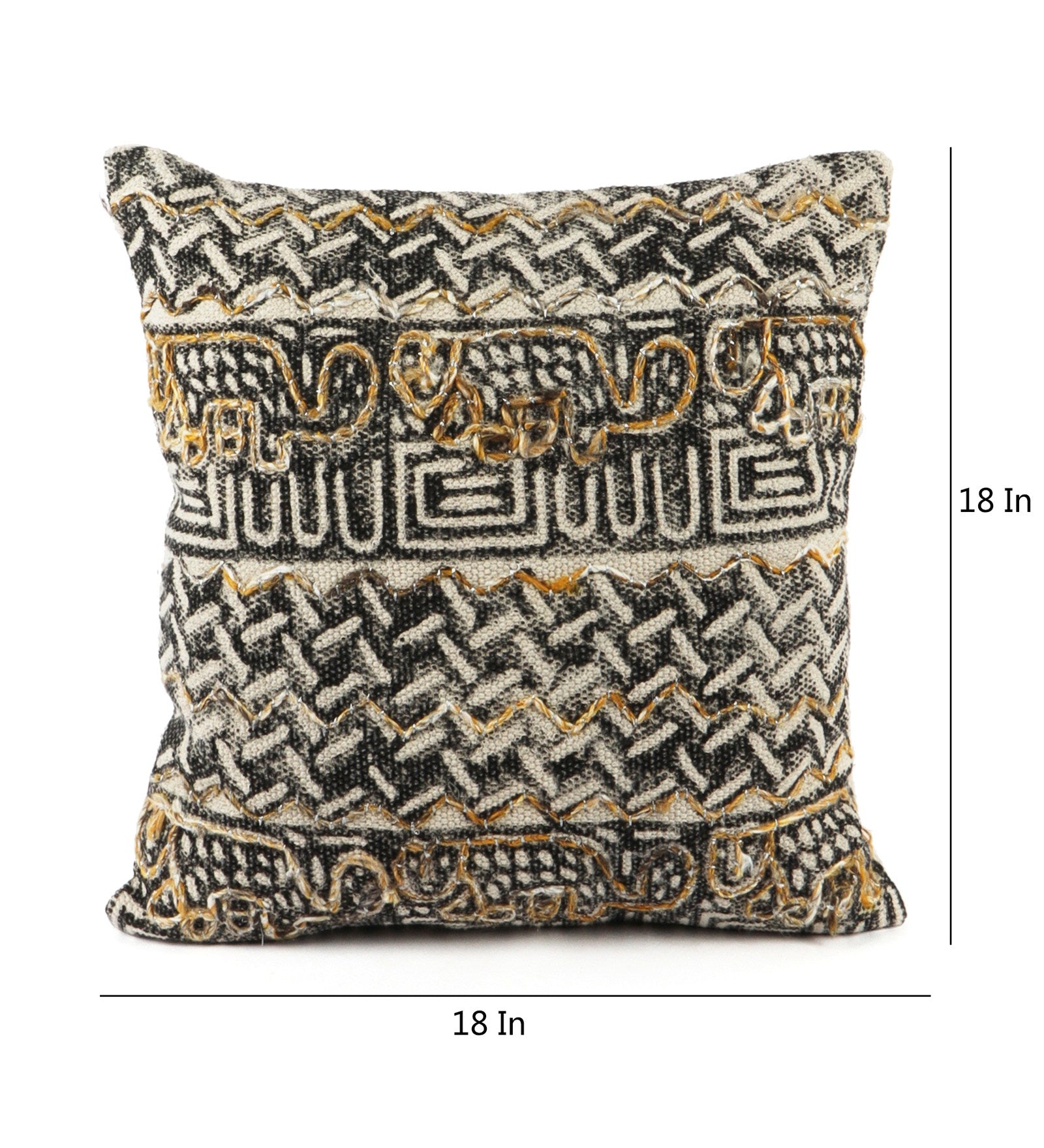 Embroidered Contemporary Cushion Cover (Black-Beige Abstract)