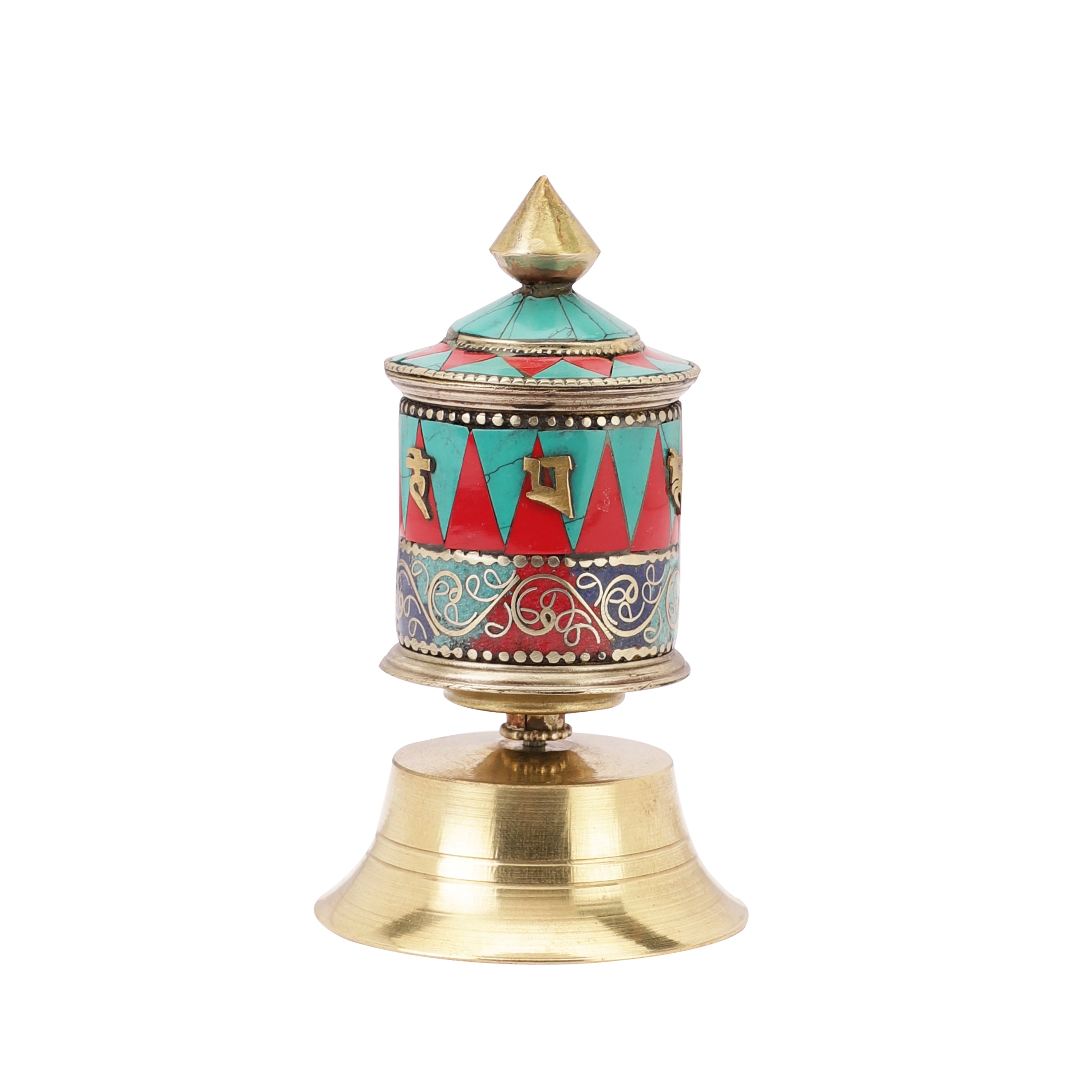 Blue Stone Buddhist Prayer Wheel (Table Top) (Multicolour)