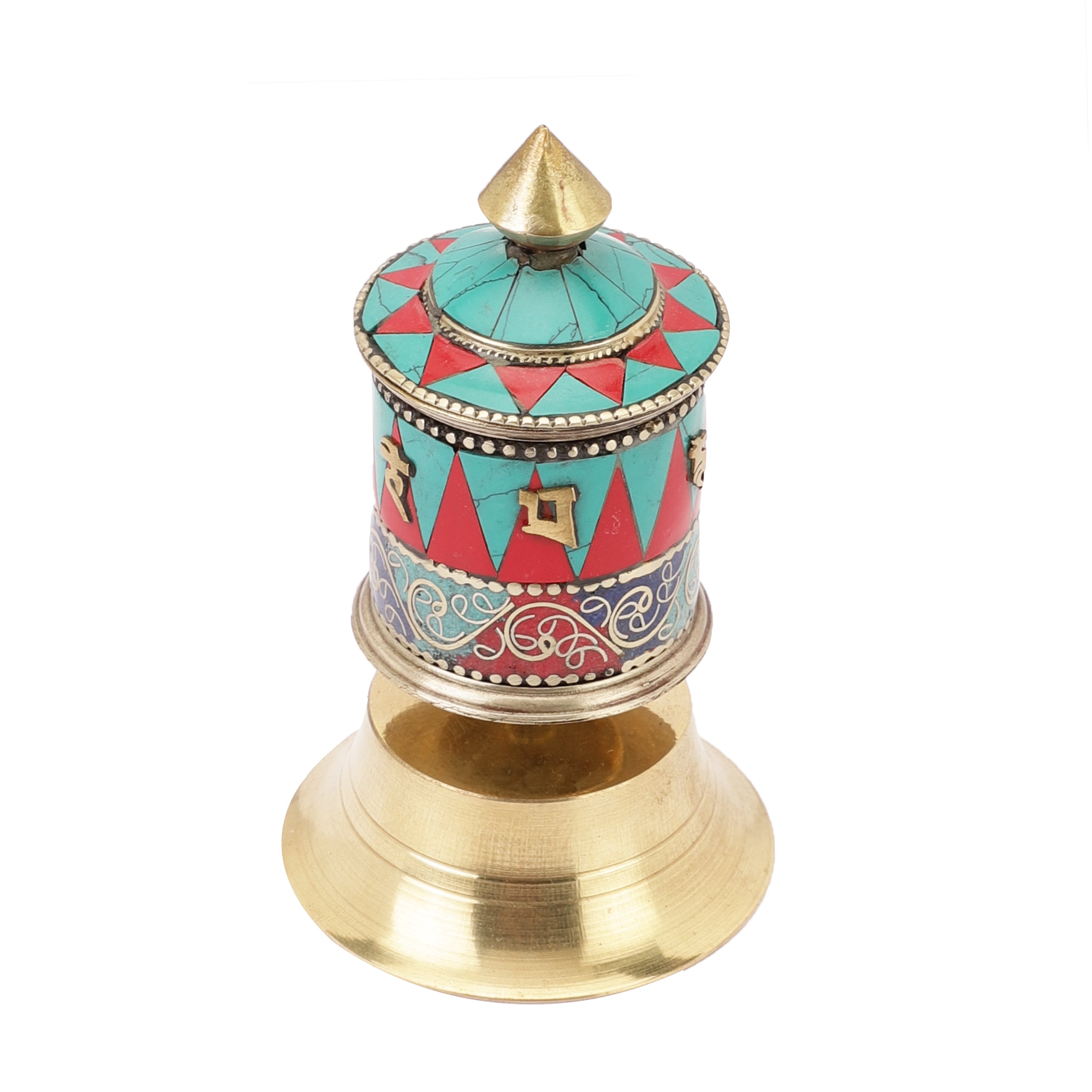 Blue Stone Buddhist Prayer Wheel (Table Top) (Multicolour)