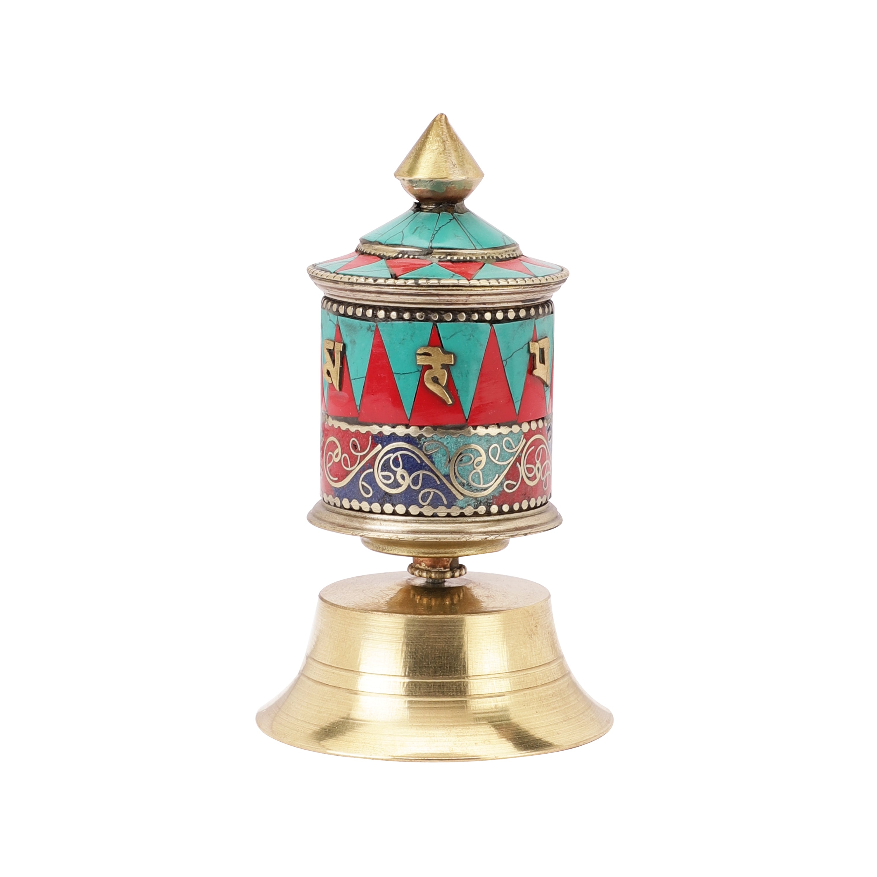 Blue Stone Buddhist Prayer Wheel (Table Top) (Multicolour)