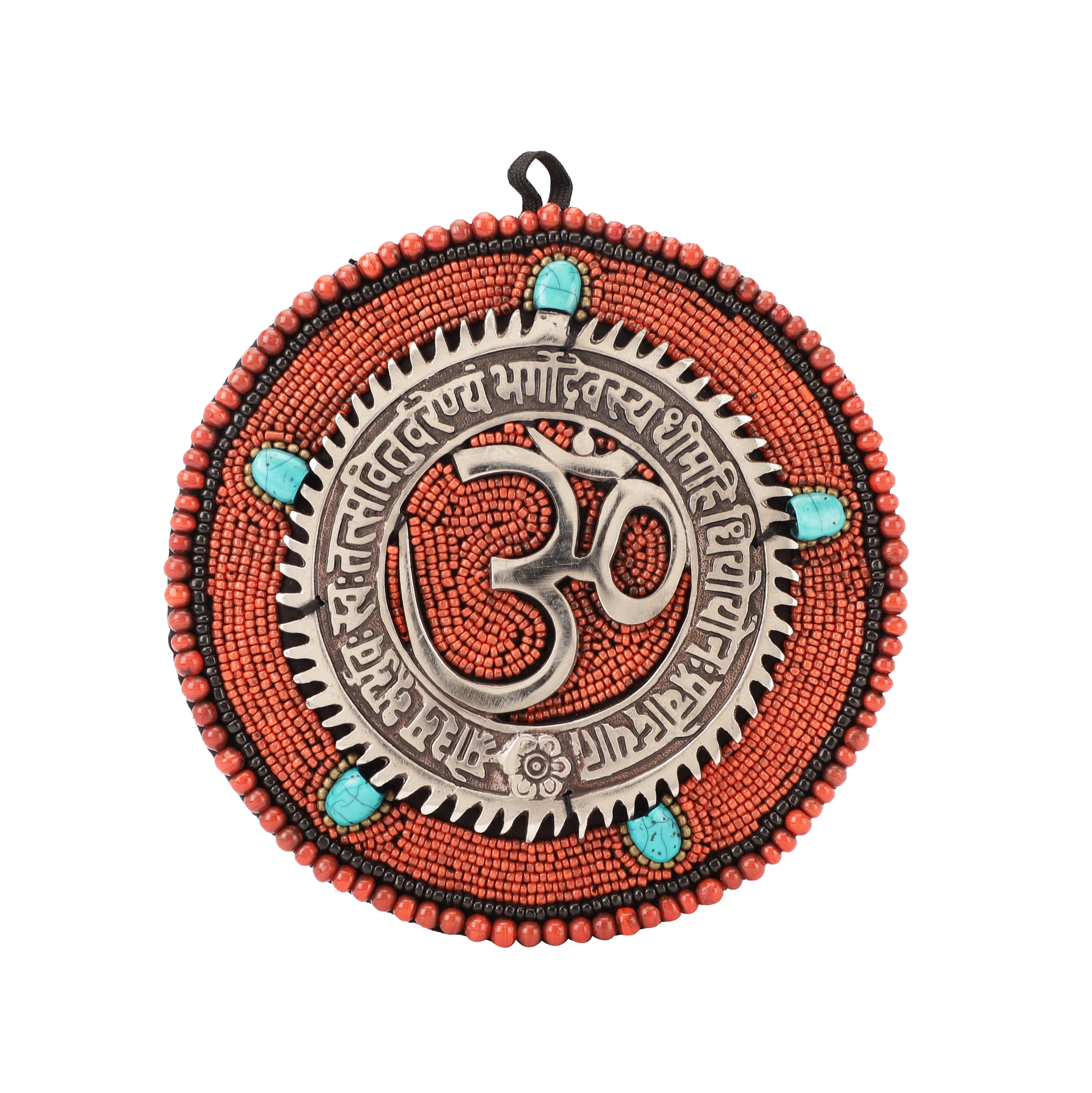 Red Beads and Stone Om Metal Wall Art
