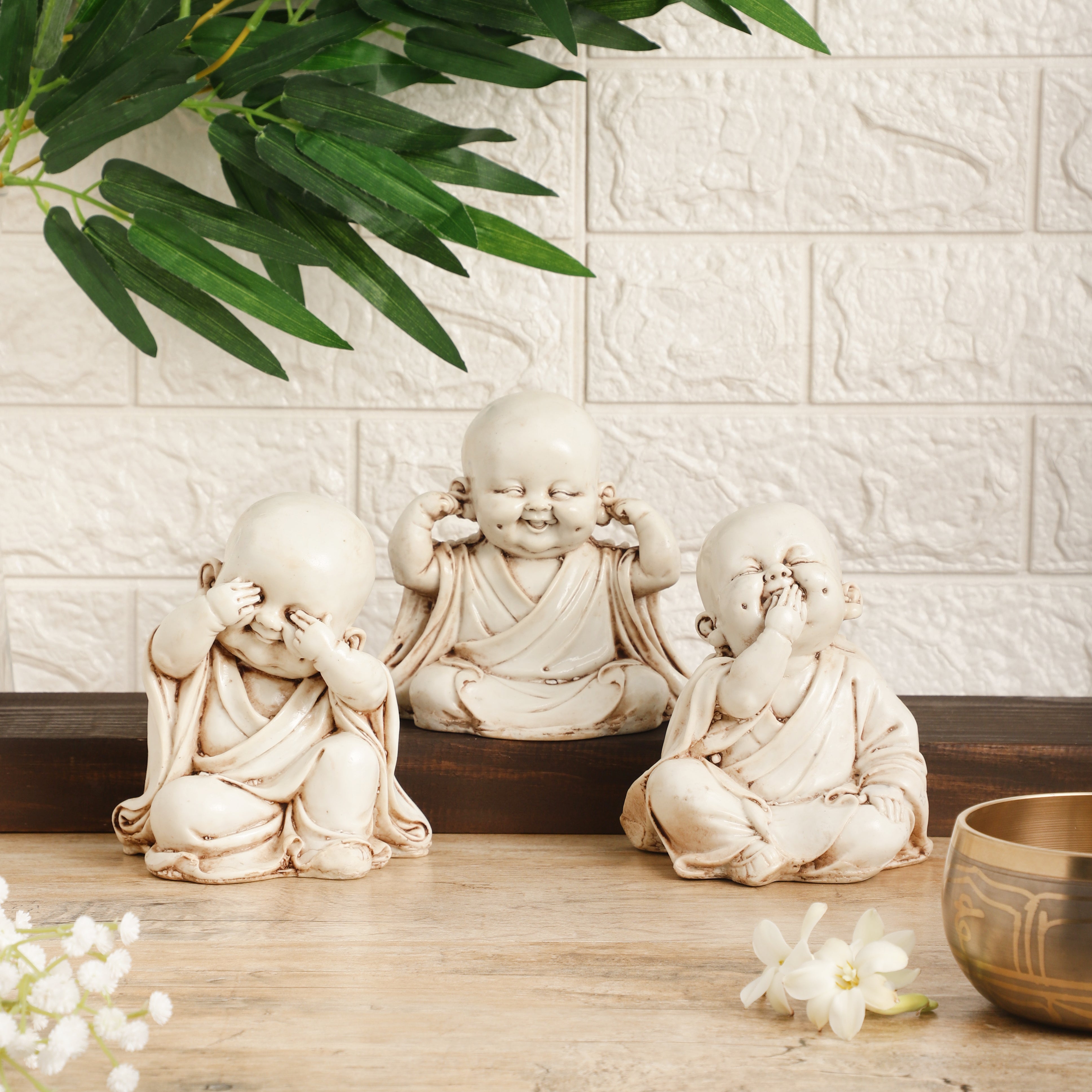 Three Pose Laughing Buddha (Set of 3) (White)