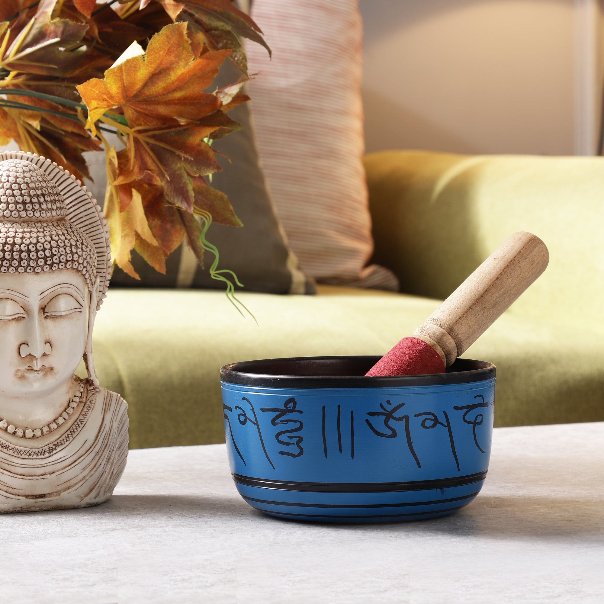 Blue Buddha Carving Tibetan Singing Bowl (with stick)